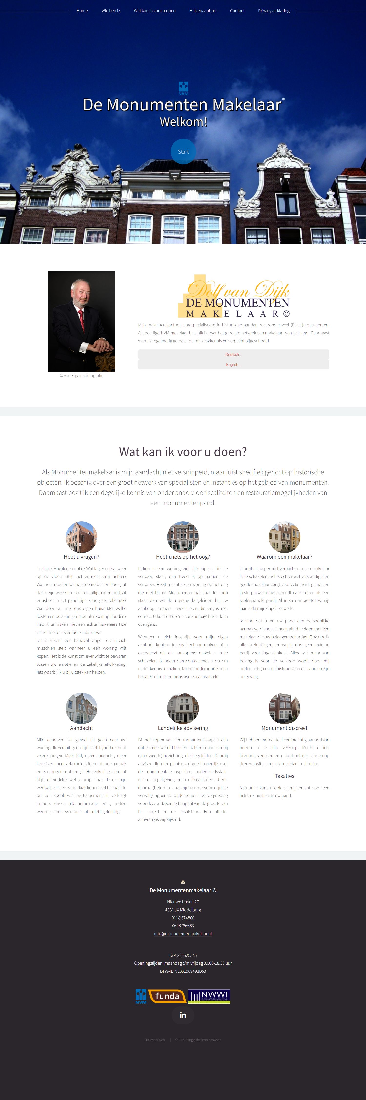 Screenshot van de website van www.monumentenmakelaar.nl