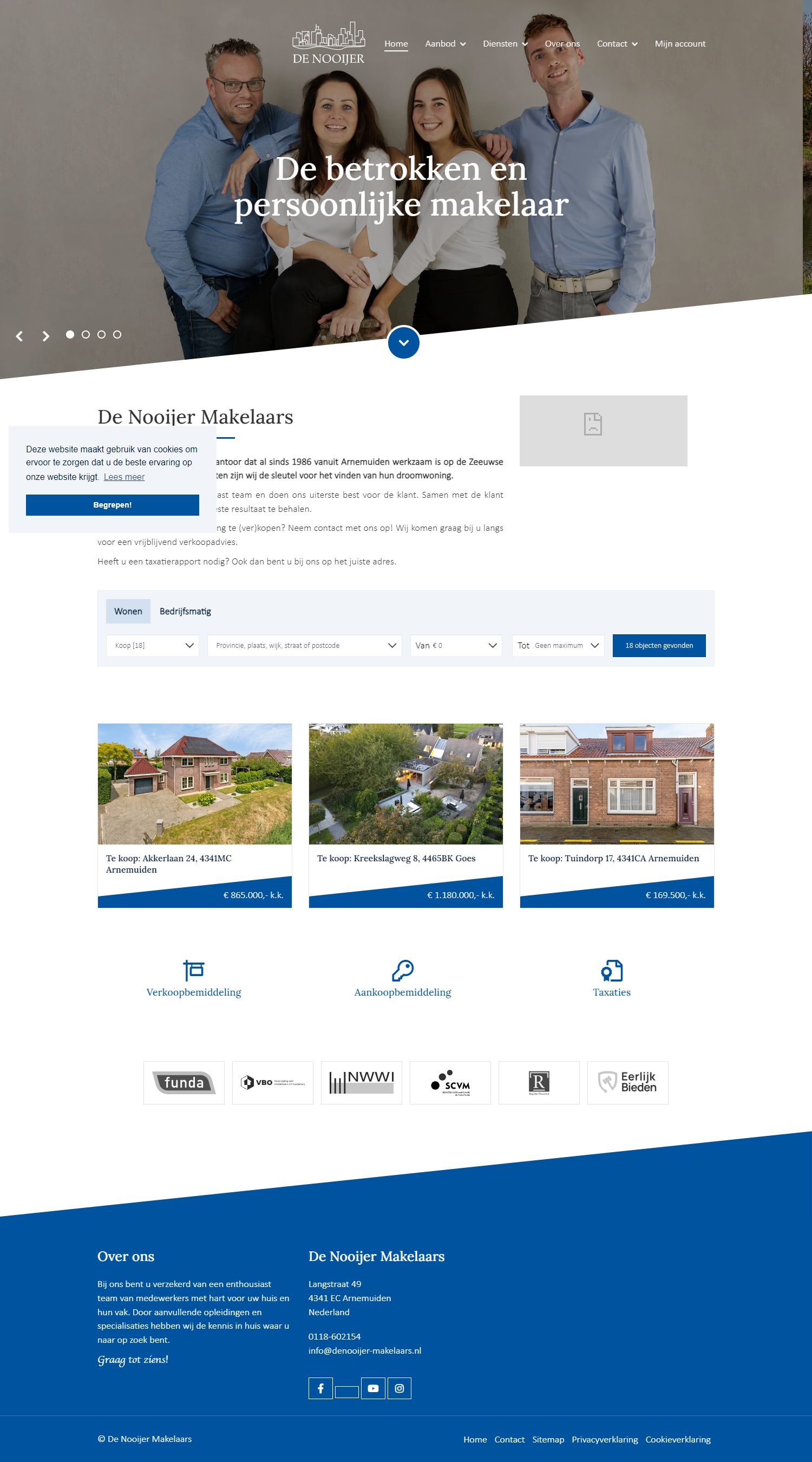 Screenshot van de website van www.denooijer-makelaars.nl