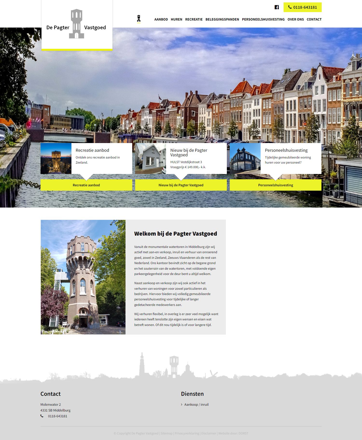 Screenshot van de website van www.depagtervastgoed.nl