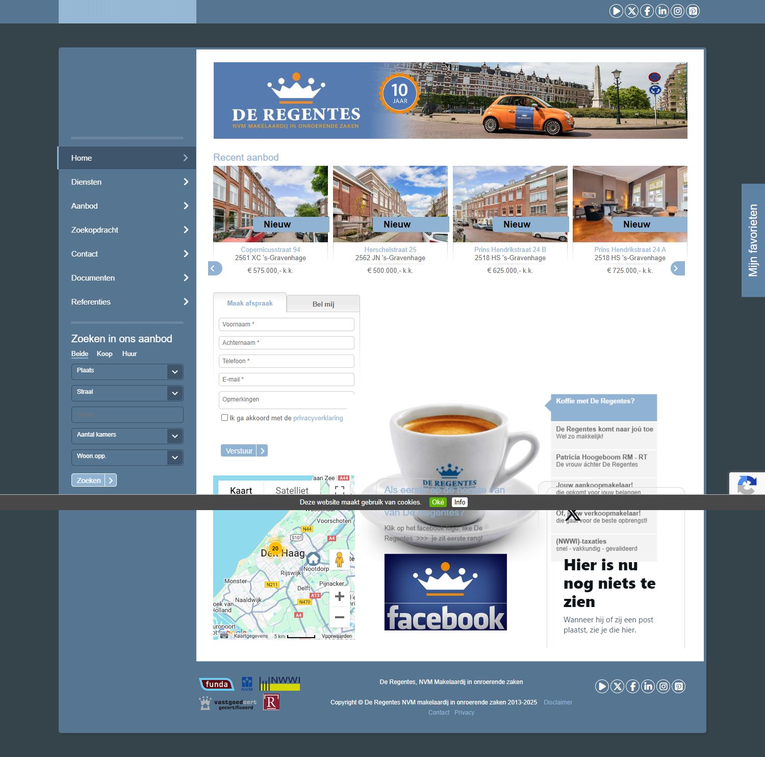 Screenshot van de website van www.deregentesmakelaardij.nl