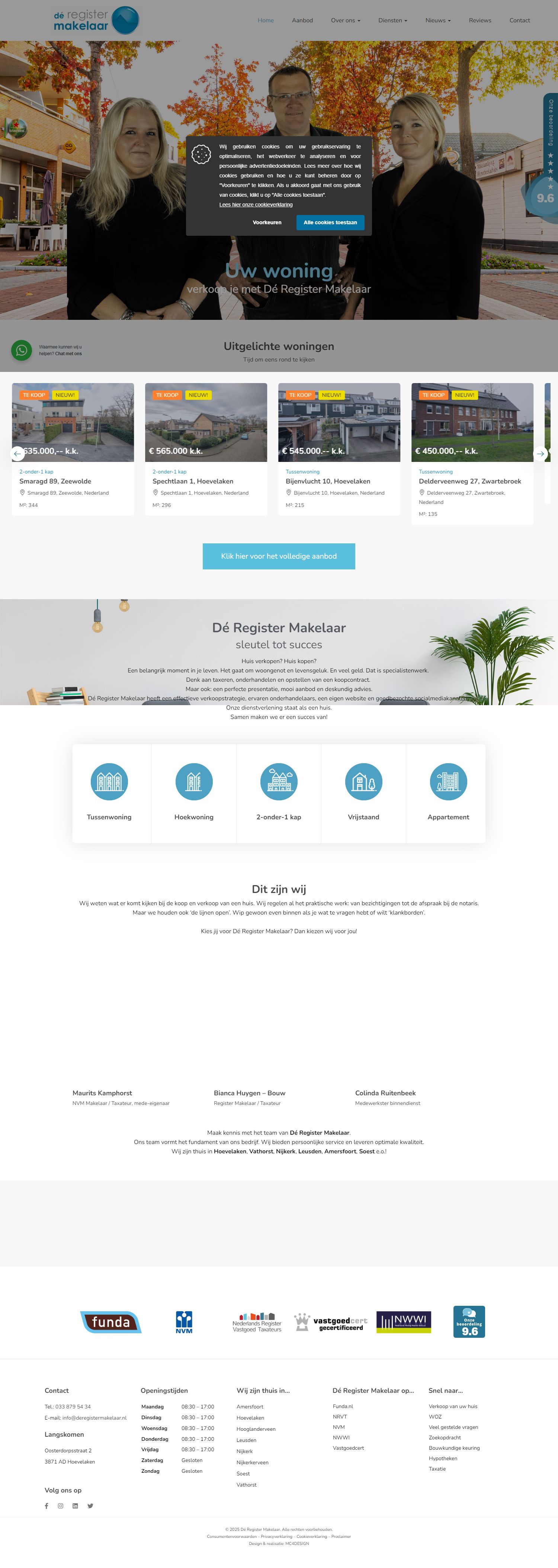 Screenshot van de website van www.deregistermakelaar.nl