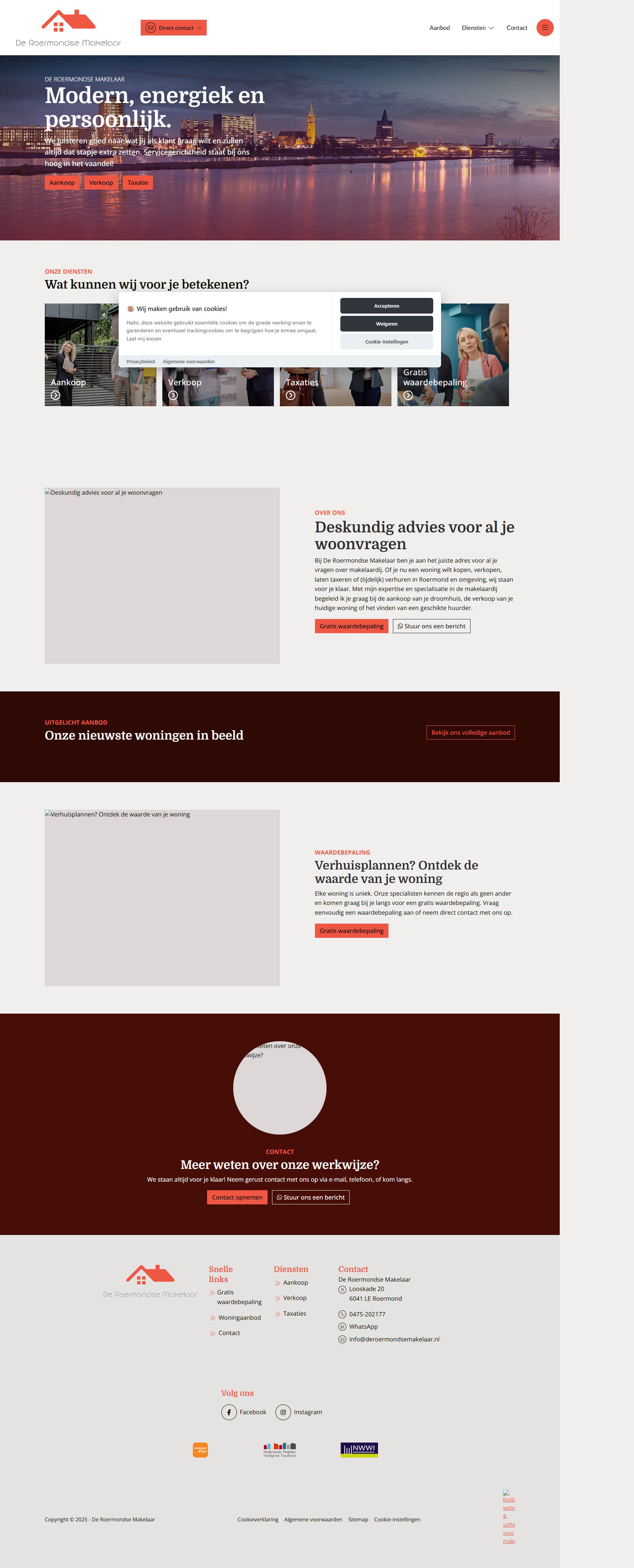 Screenshot of the website of www.deroermondsemakelaar.nl