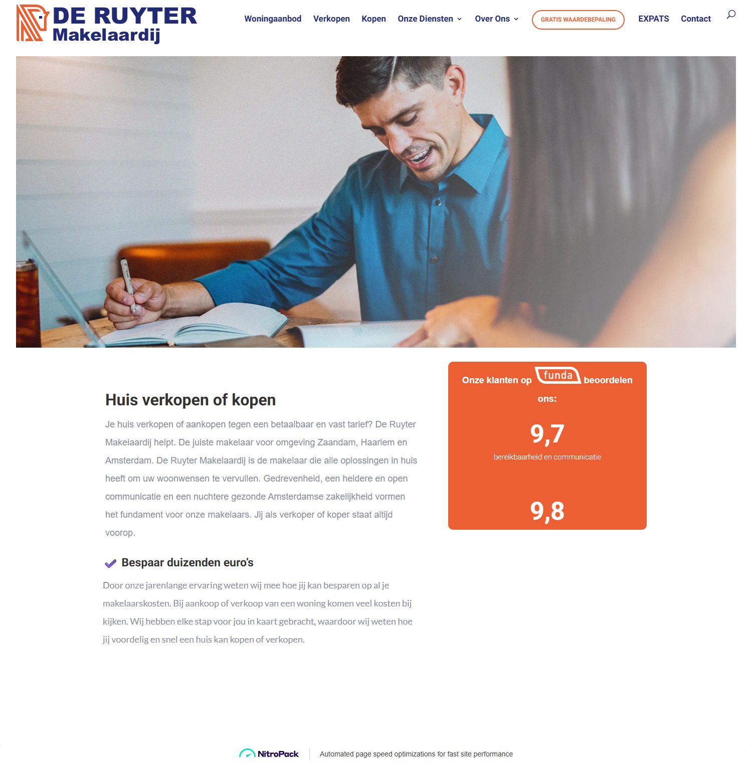 Screenshot van de website van deruytermakelaardij.nl