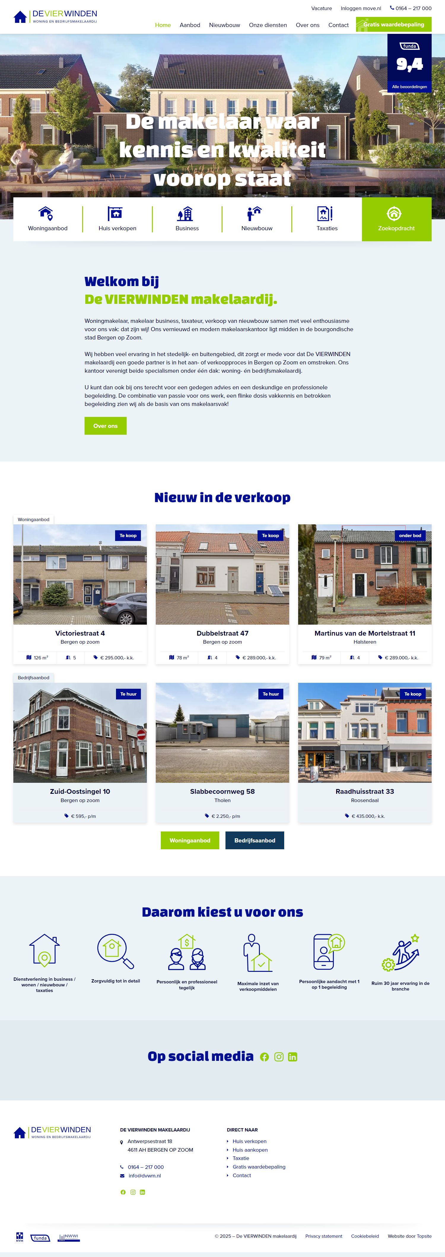 Screenshot van de website van www.devierwindenmakelaardij.nl