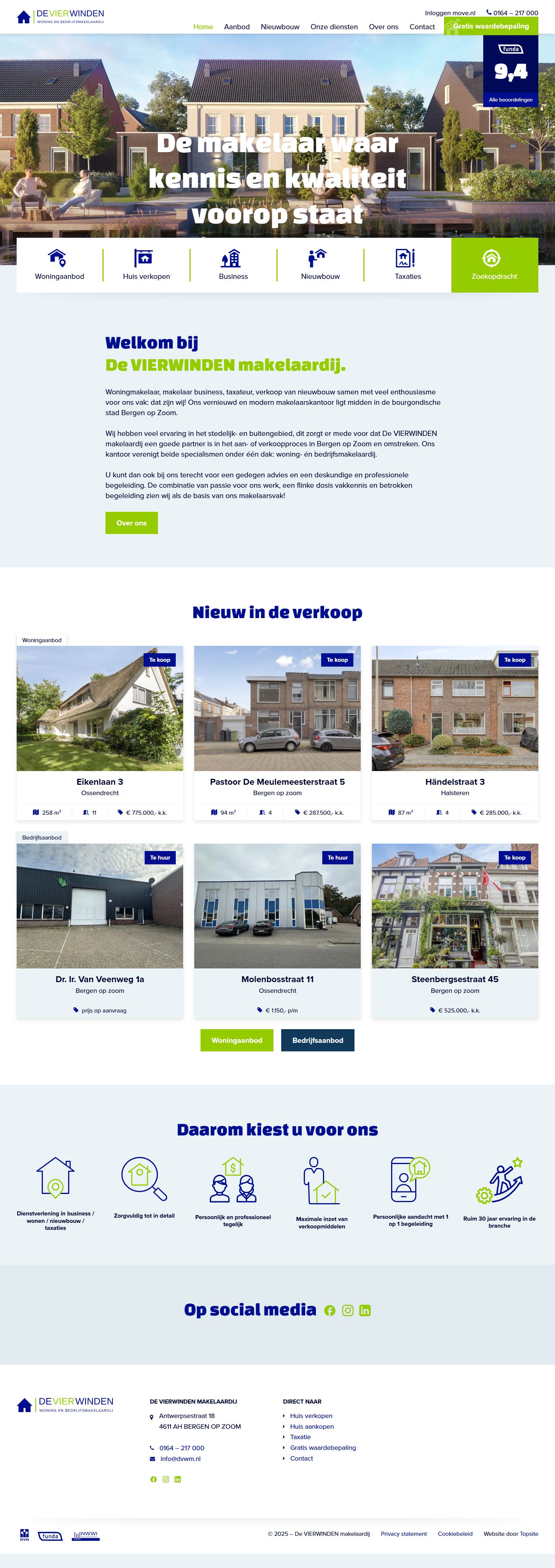Screenshot of the website of www.devierwindenmakelaardij.nl