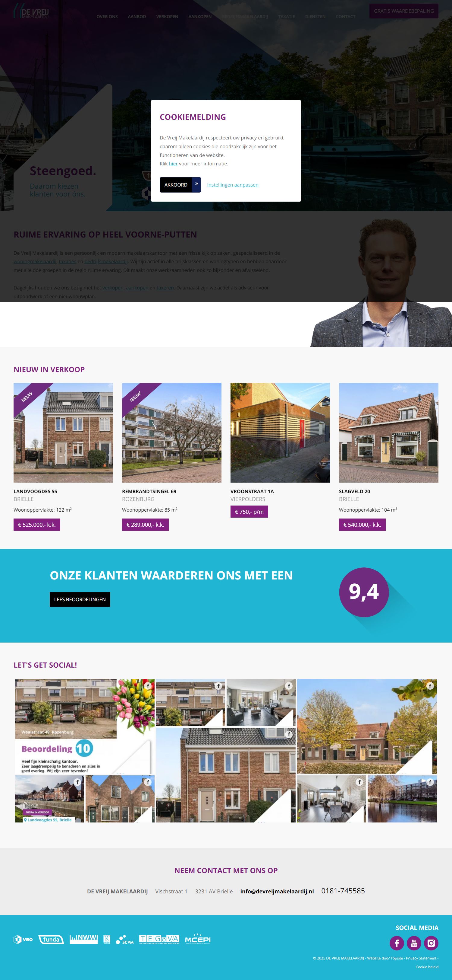 Screenshot van de website van www.devreijmakelaardij.nl