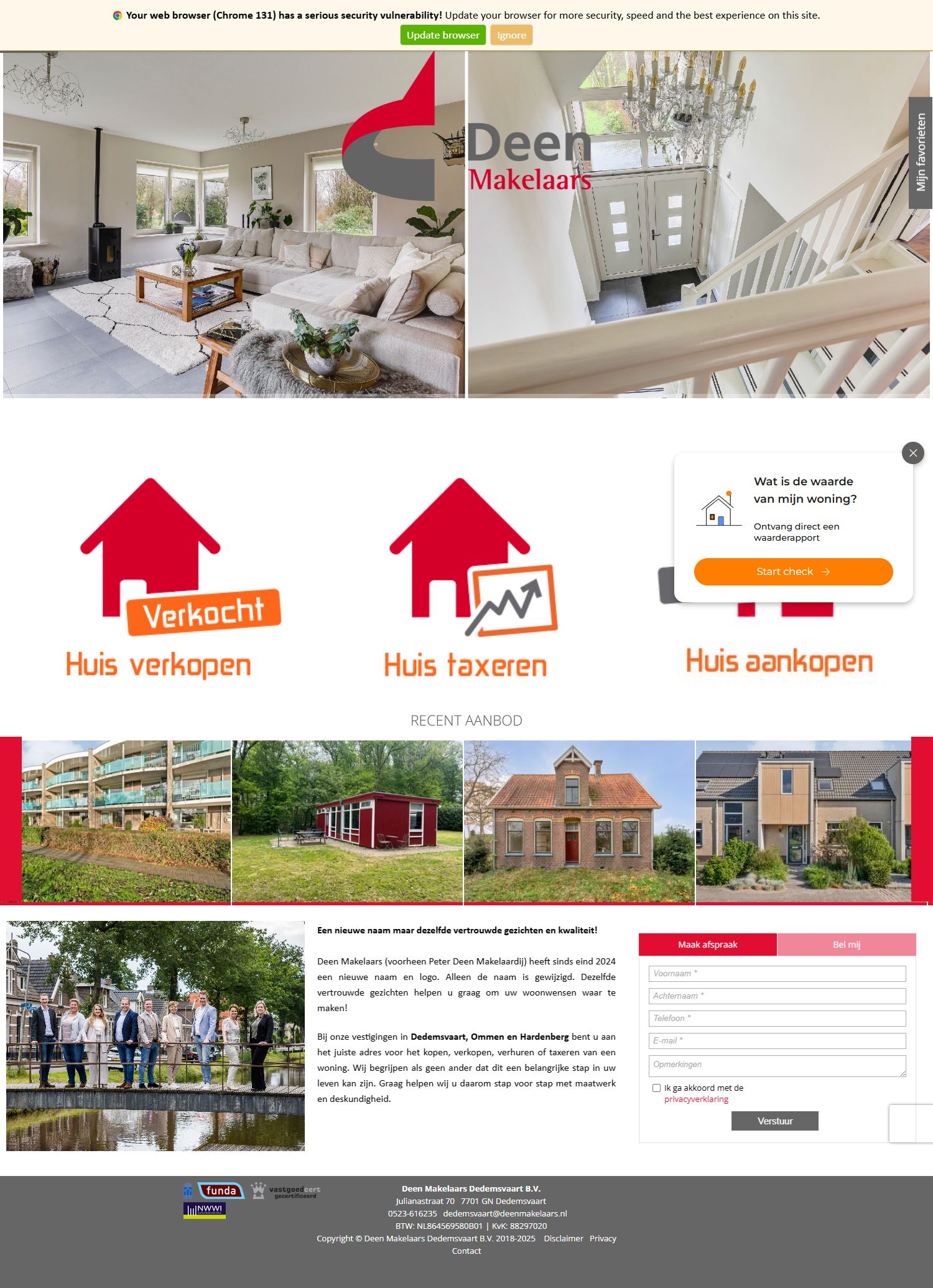 Screenshot of the website of www.deenmakelaars-dedemsvaart.nl