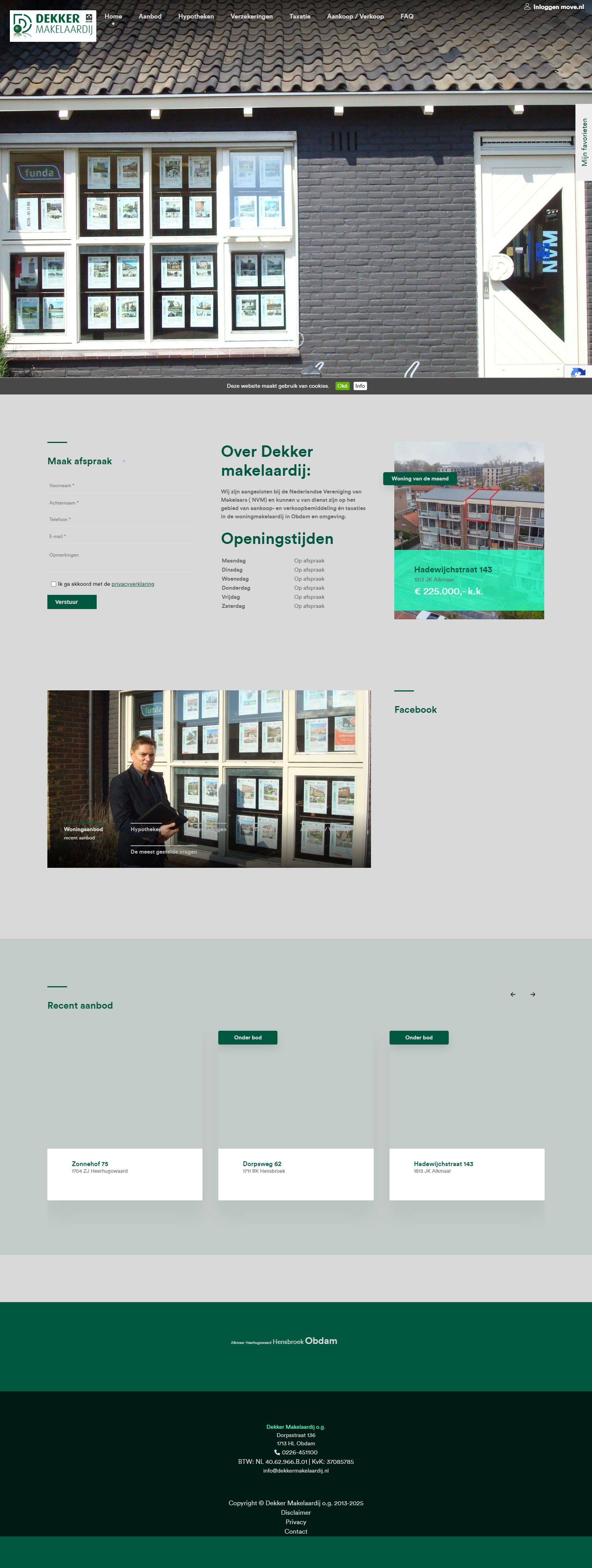 Screenshot van de website van www.dekkermakelaardij.nl