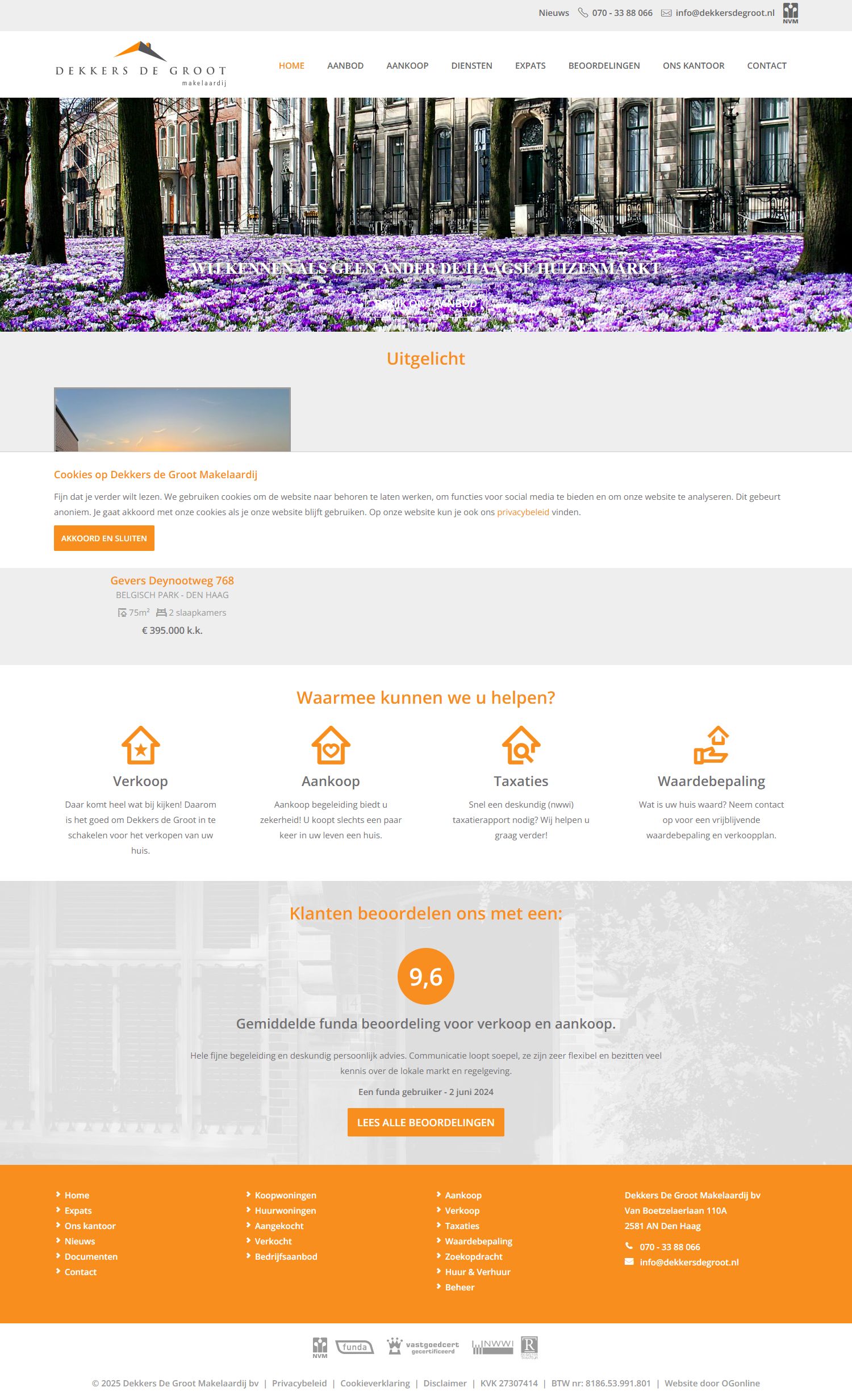 Screenshot van de website van www.dekkersdegroot.nl