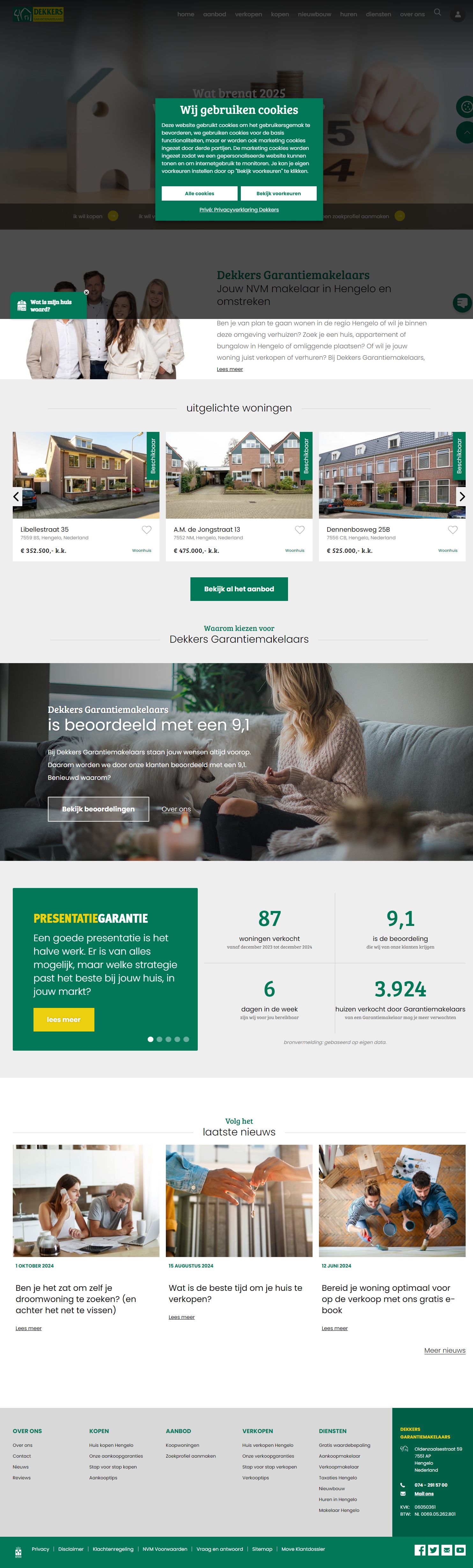Screenshot van de website van www.dekkersmakelaars.nl