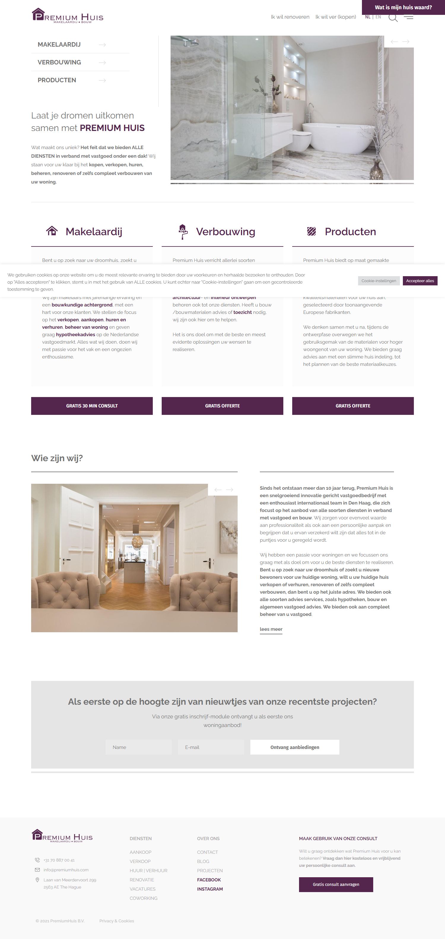 Screenshot van de website van www.premiumhuis.com