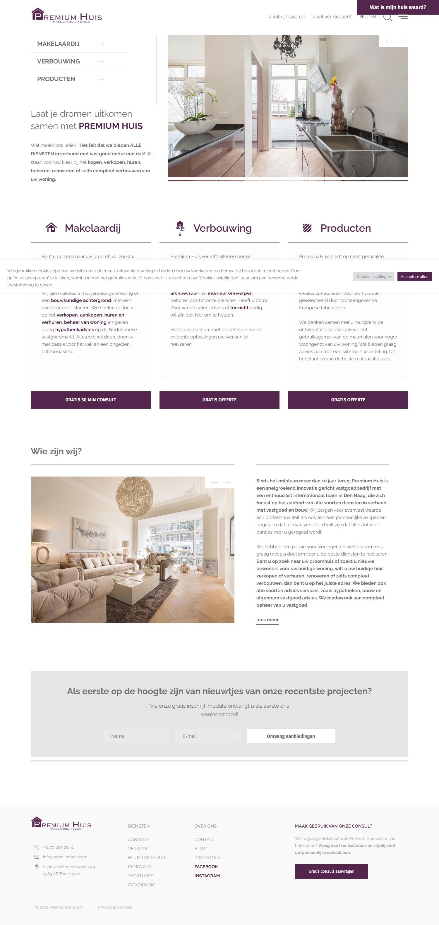 Screenshot van de website van www.premiumhuis.com