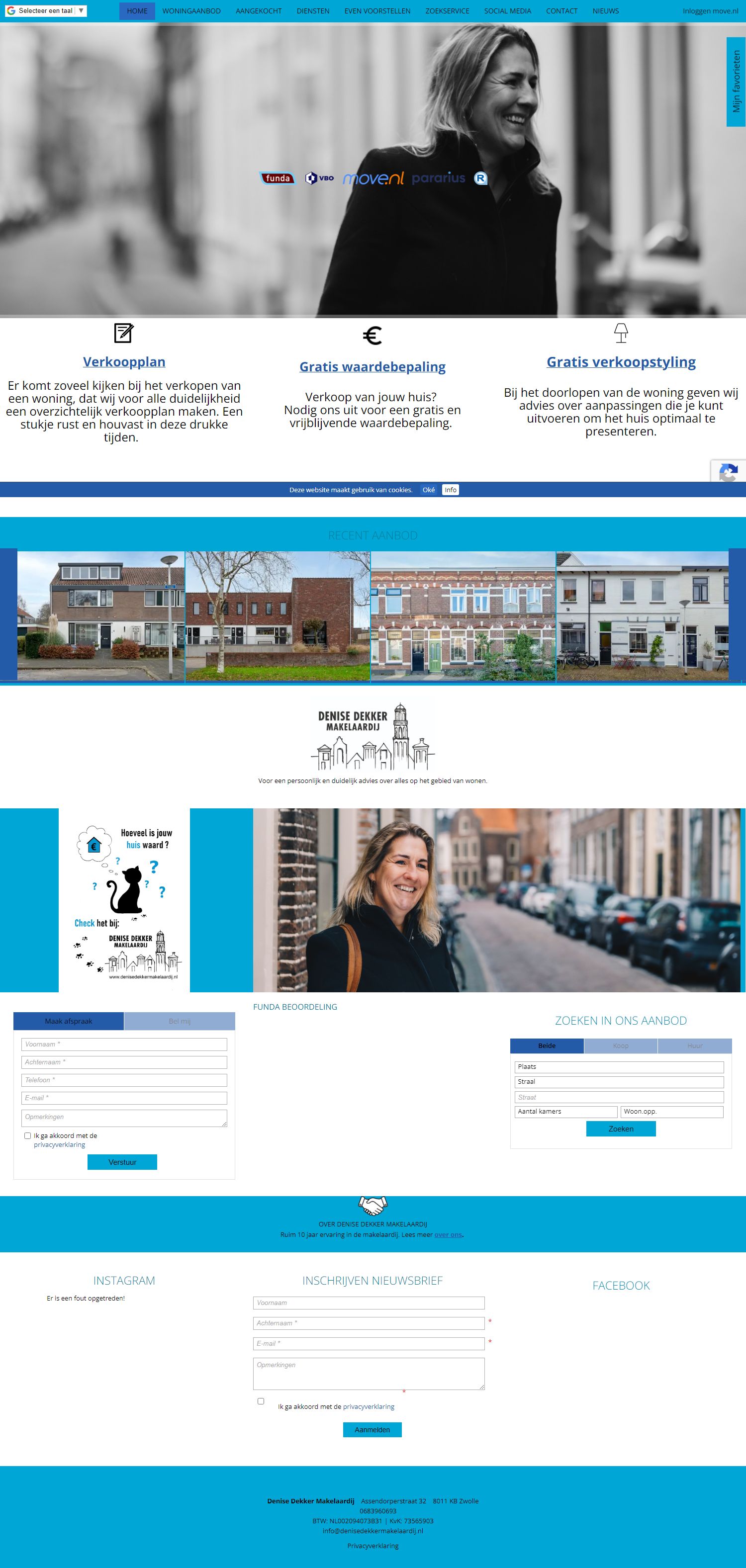 Screenshot van de website van www.denisedekkermakelaardij.nl