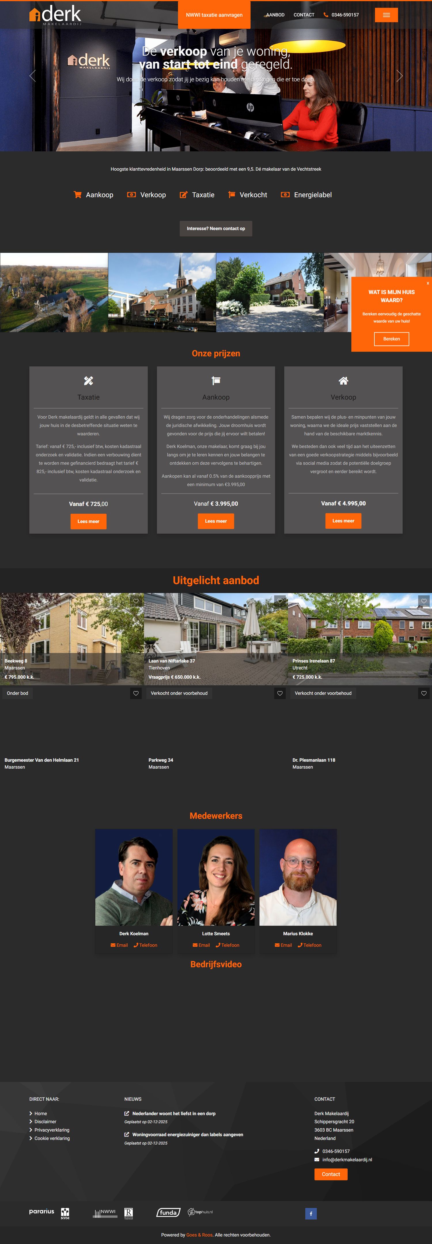Screenshot of the website of www.derkmakelaardij.nl