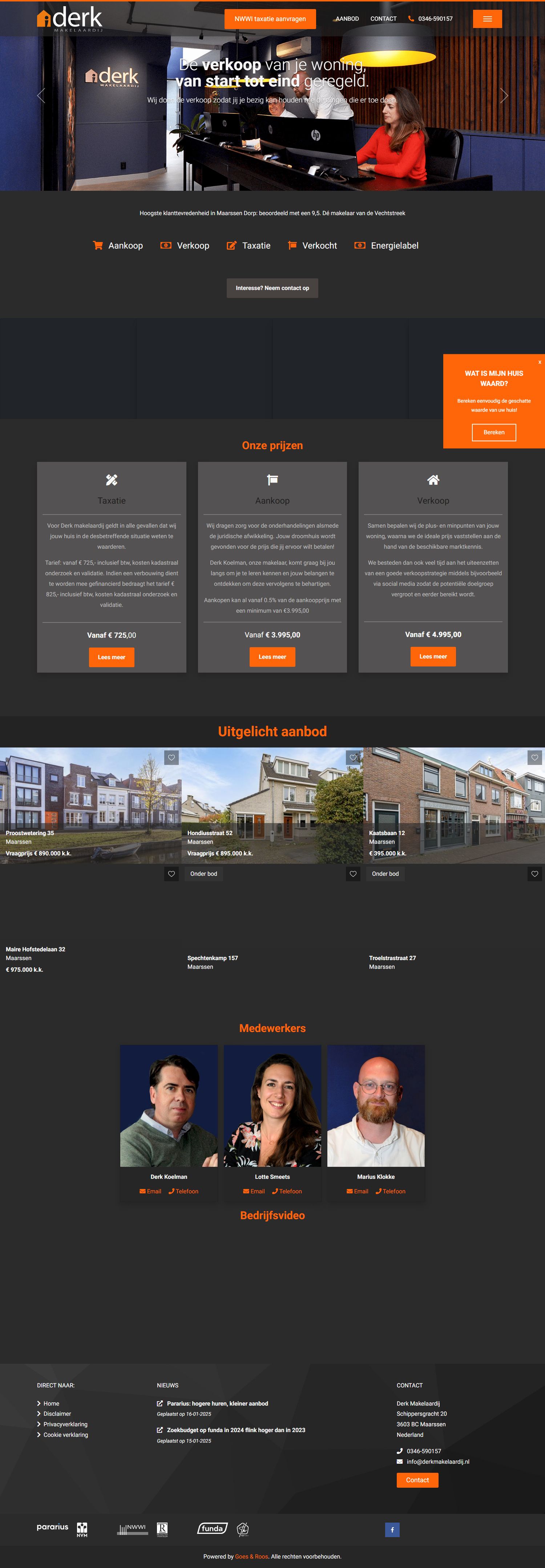 Screenshot van de website van www.derkmakelaardij.nl