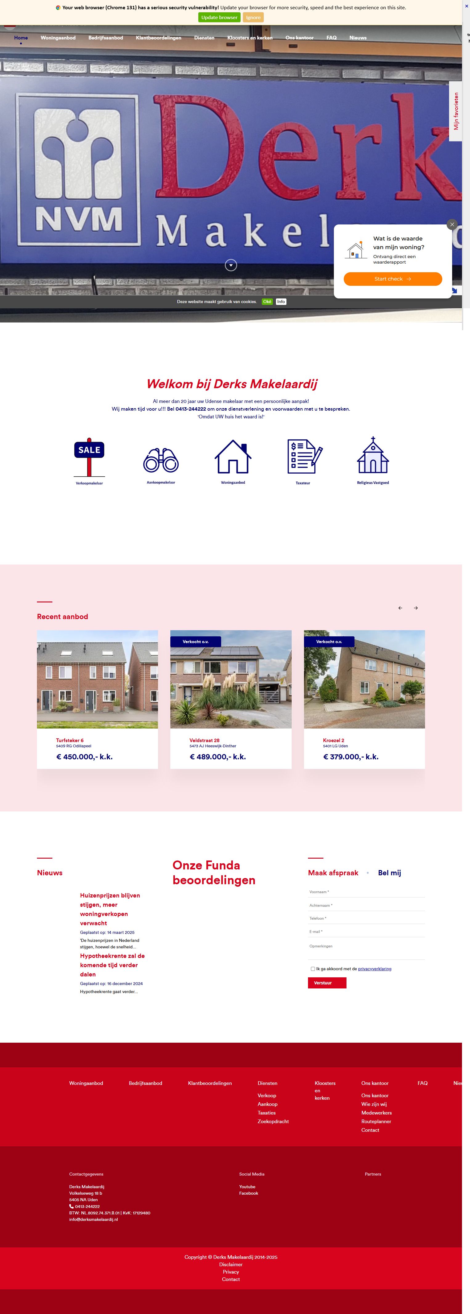 Screenshot of the website of www.derksmakelaardij.nl