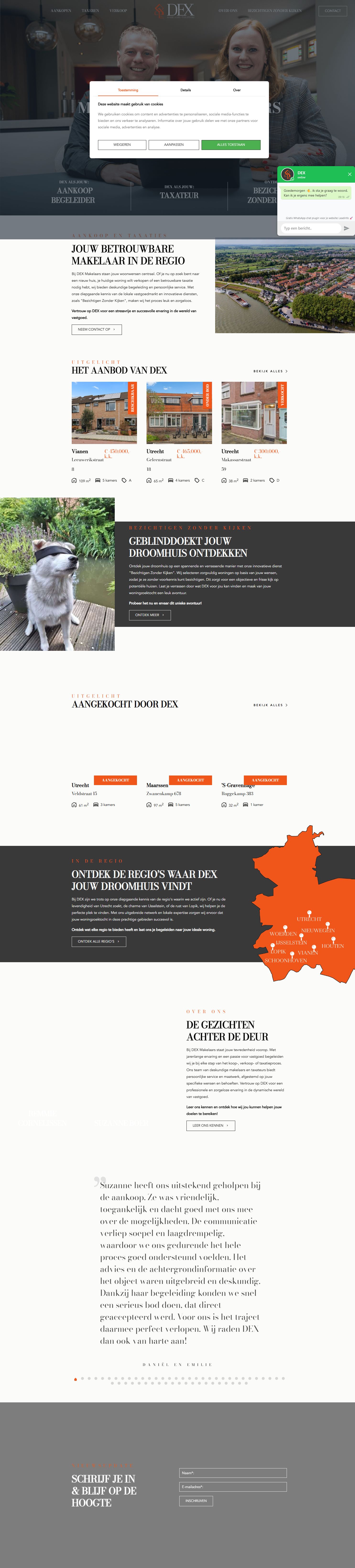 Screenshot van de website van dex-makelaars.nl