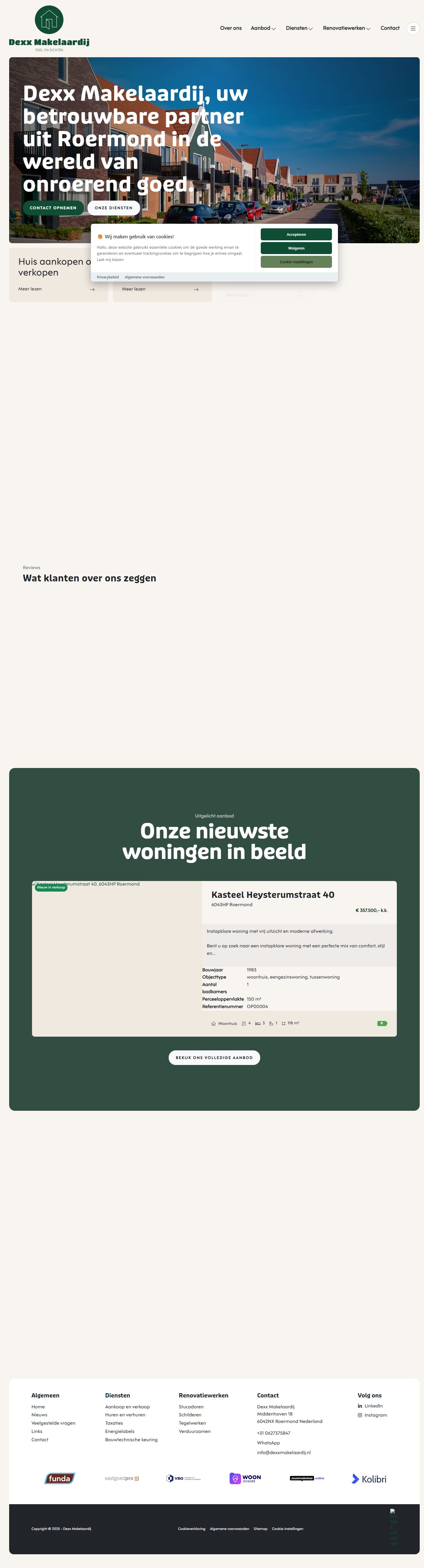 Screenshot van de website van www.dexxmakelaardij.nl