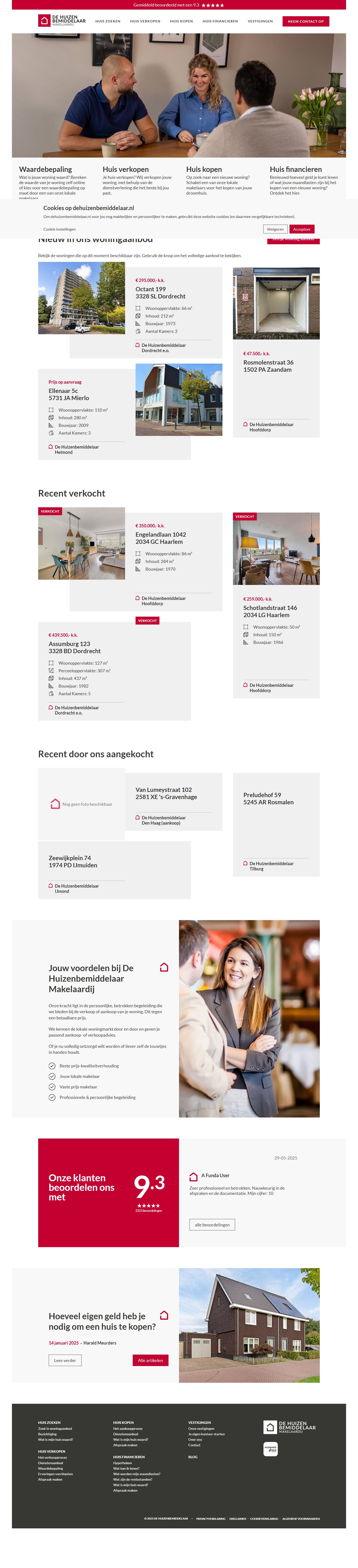 Screenshot van de website van www.dehuizenbemiddelaar.nl