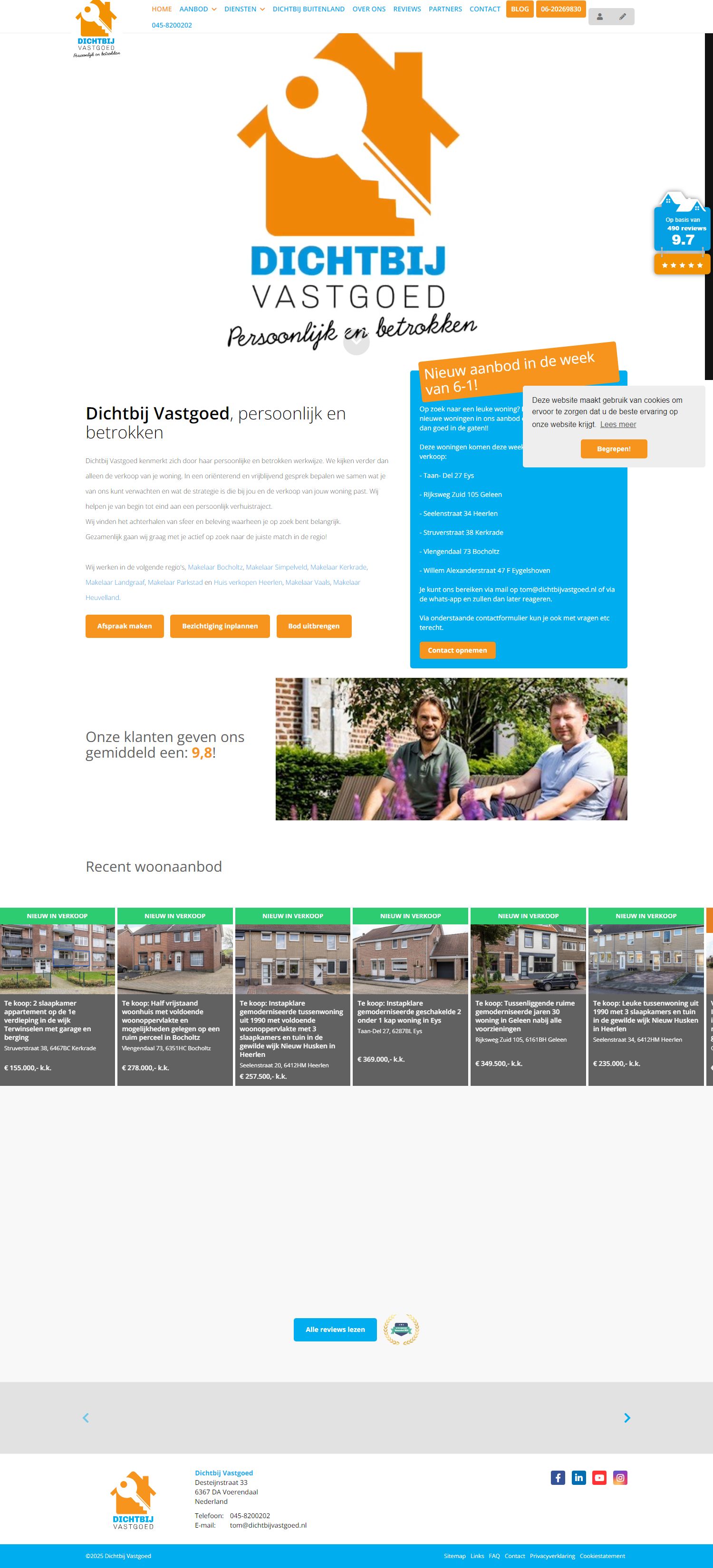 Screenshot van de website van www.dichtbijvastgoed.nl