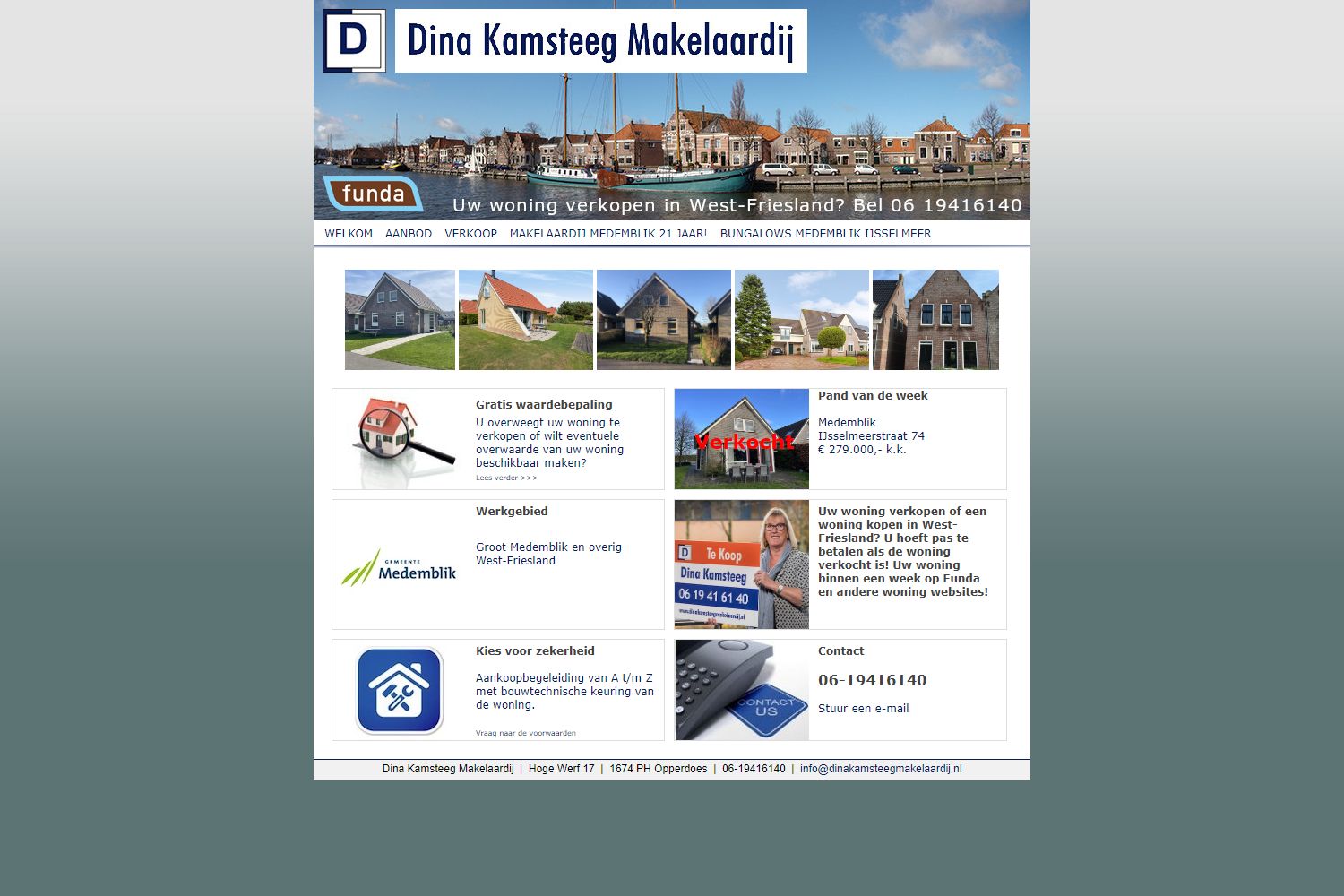 Screenshot van de website van www.dinakamsteegmakelaardij.nl