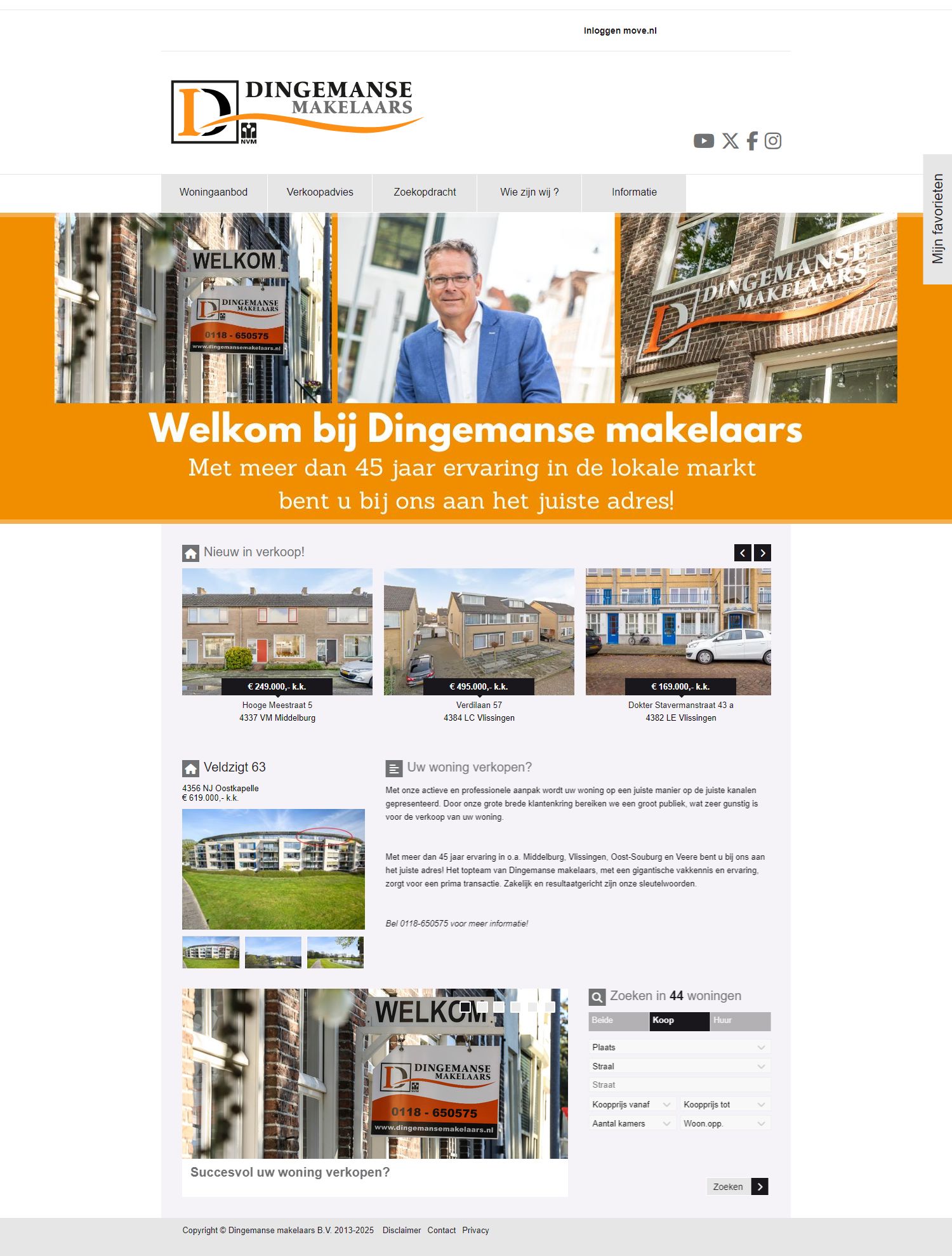 Screenshot van de website van www.dingemansemakelaars.nl