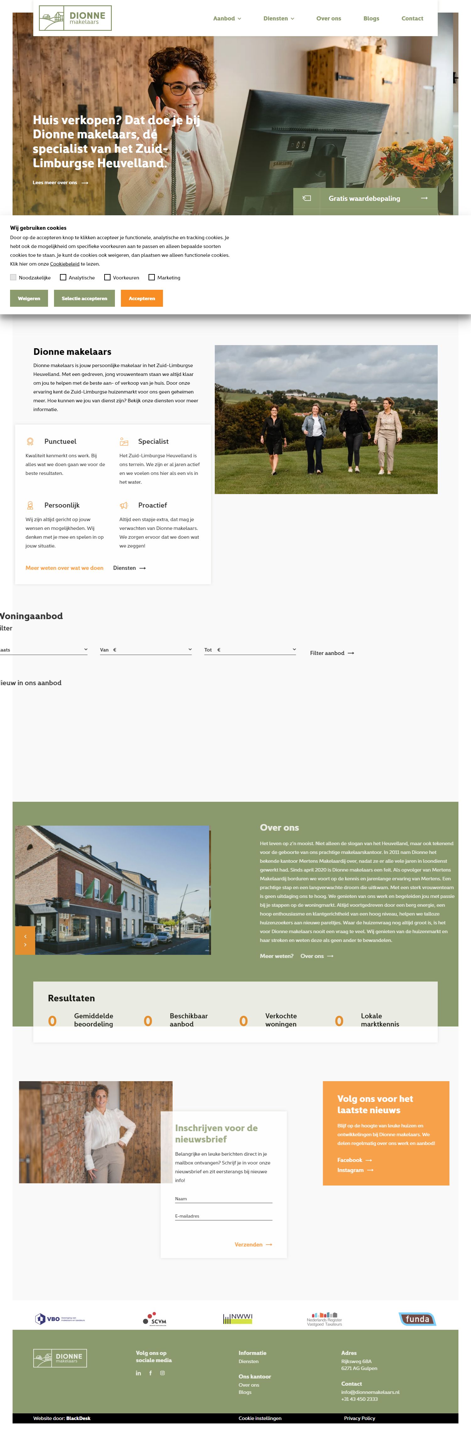 Screenshot van de website van www.dionnemakelaars.nl