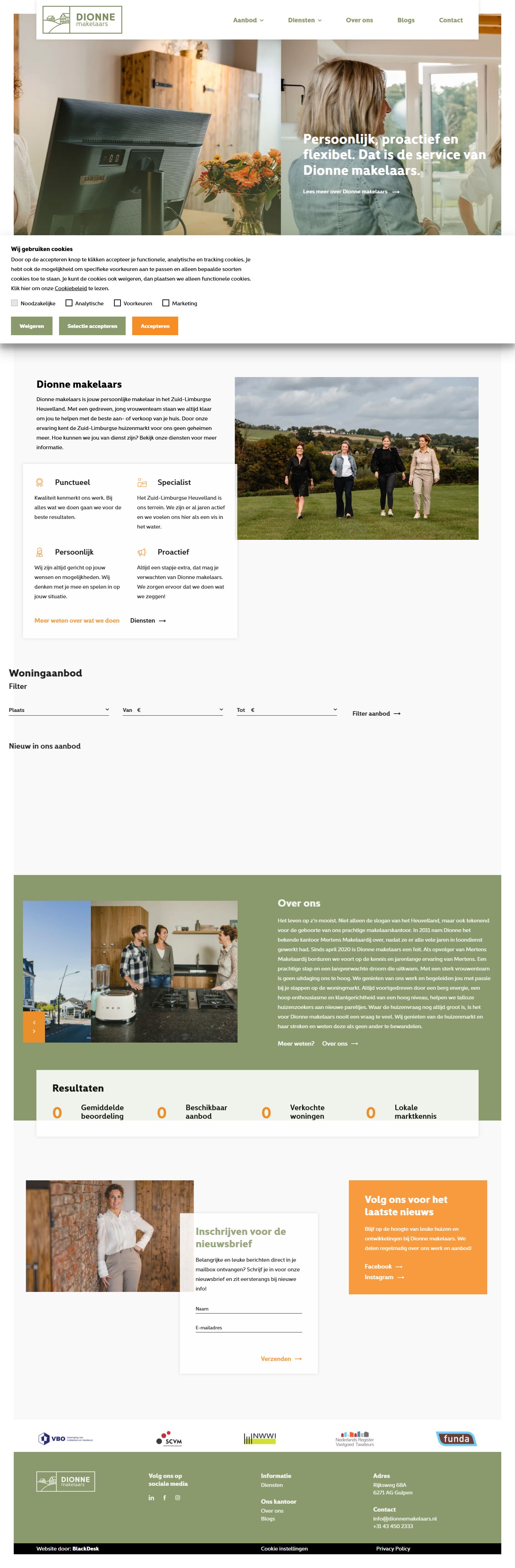 Screenshot of the website of www.dionnemakelaars.nl