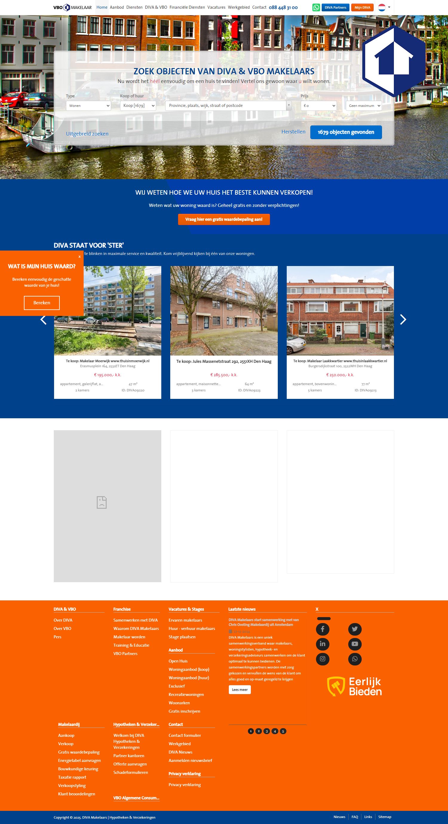 Screenshot van de website van www.divamakelaars.nl