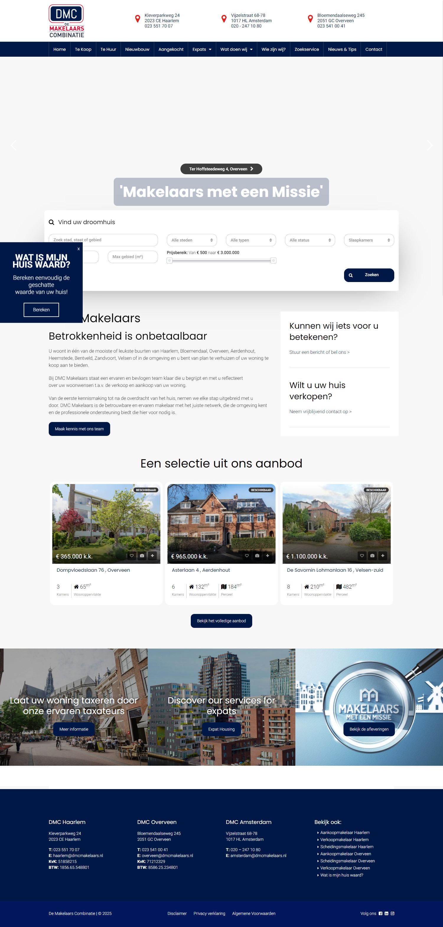 Screenshot van de website van www.dmcmakelaars.nl