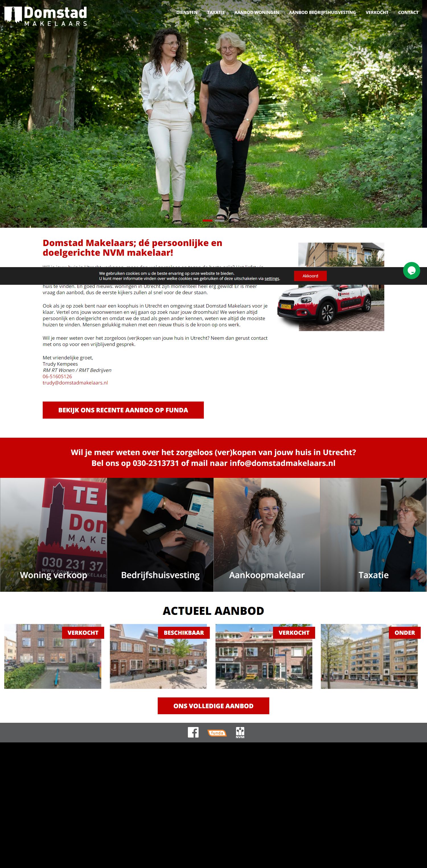 Screenshot van de website van www.domstadmakelaars.nl