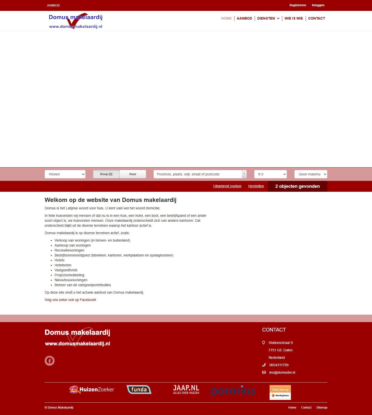 Screenshot van de website van www.domusmakelaardij.nl