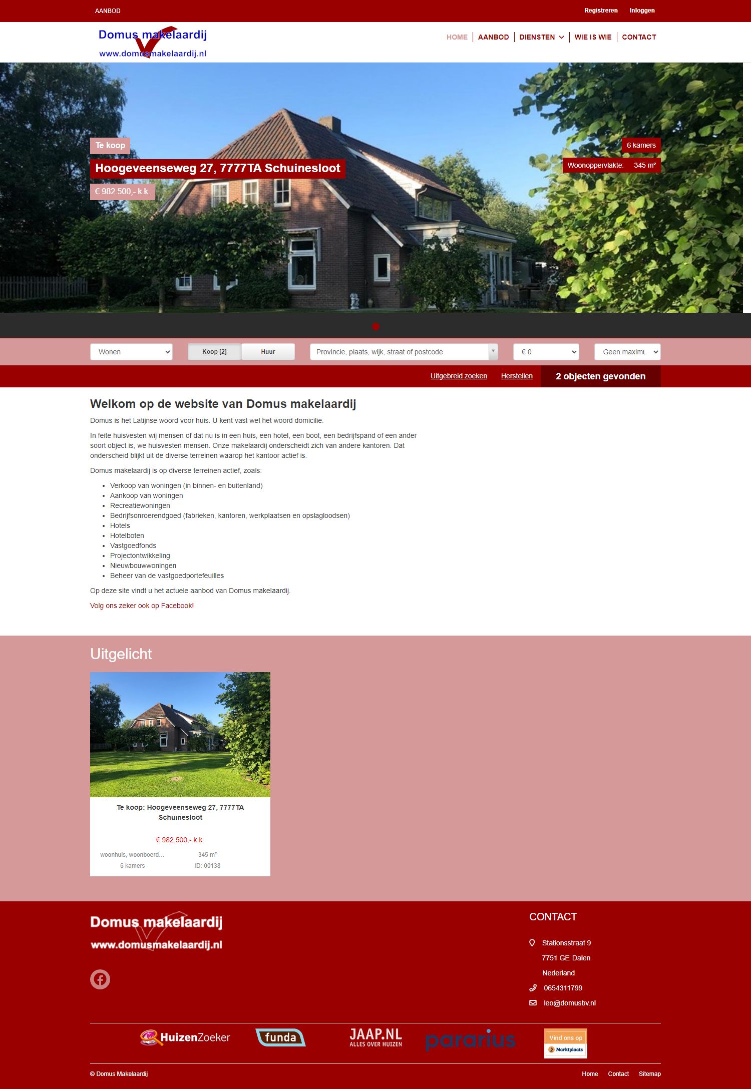 Screenshot van de website van www.domusmakelaardij.nl