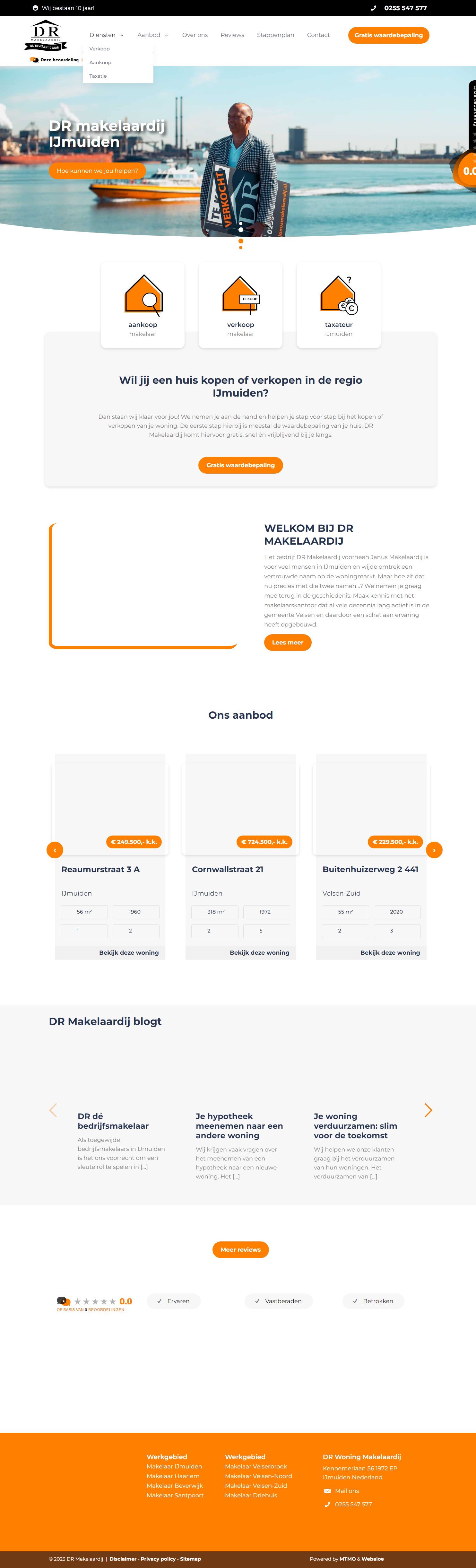 Screenshot van de website van www.janusmakelaardij.nl