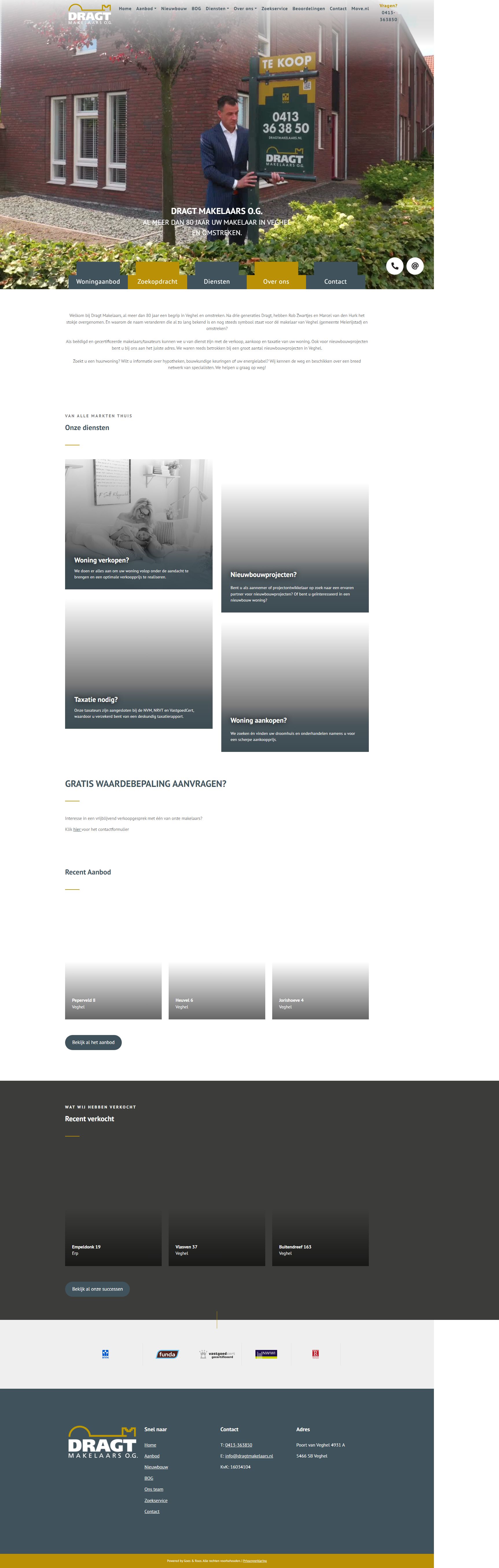 Screenshot van de website van www.dragtmakelaars.nl