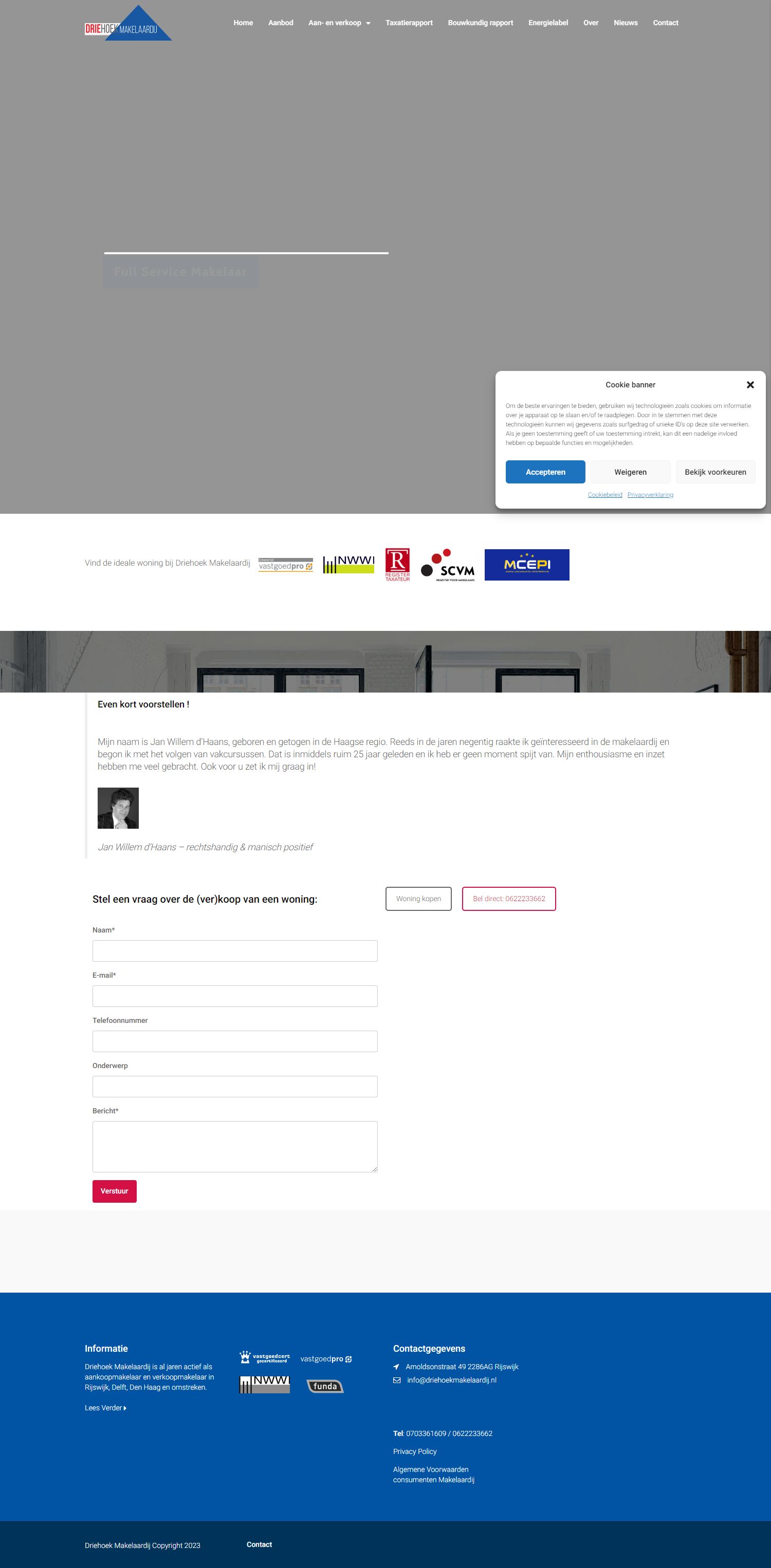 Screenshot van de website van www.driehoekmakelaardij.nl