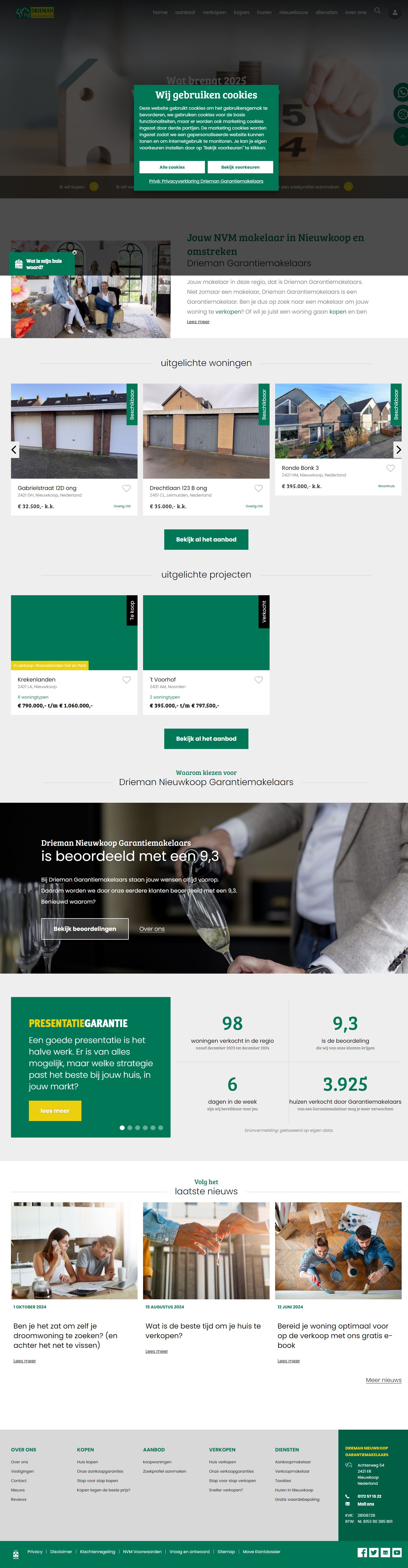 Screenshot van de website van www.driemannieuwkoop.nl