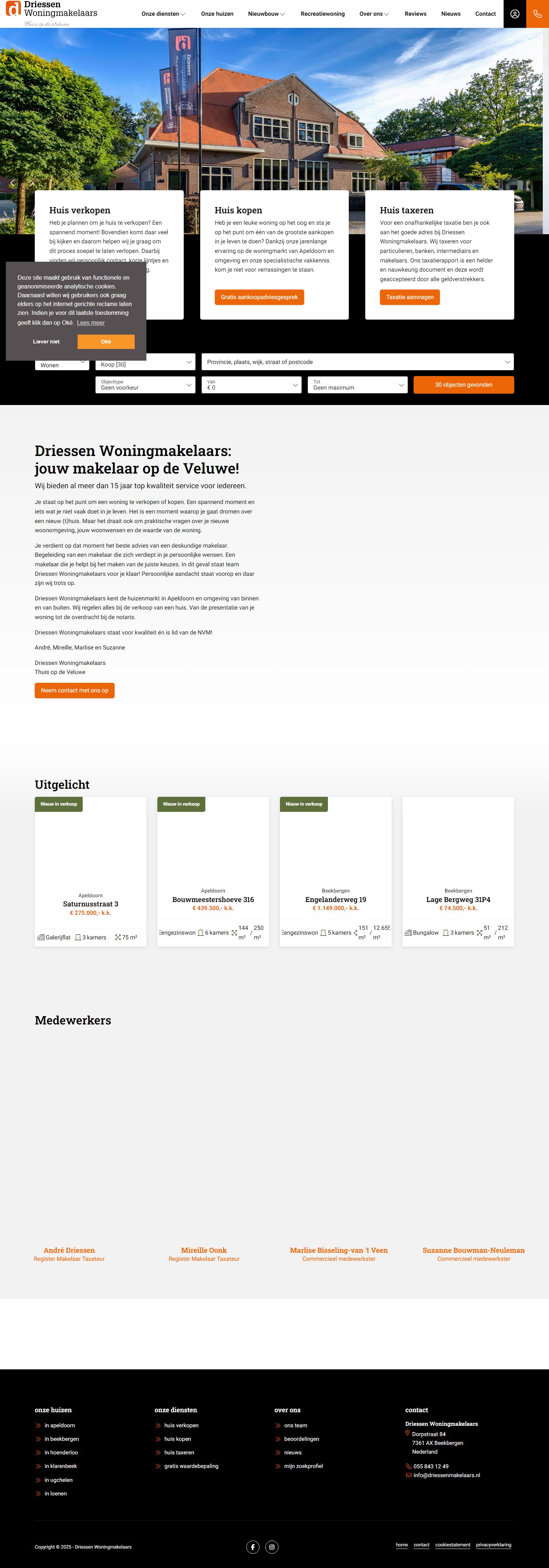 Screenshot van de website van www.driessenmakelaars.nl