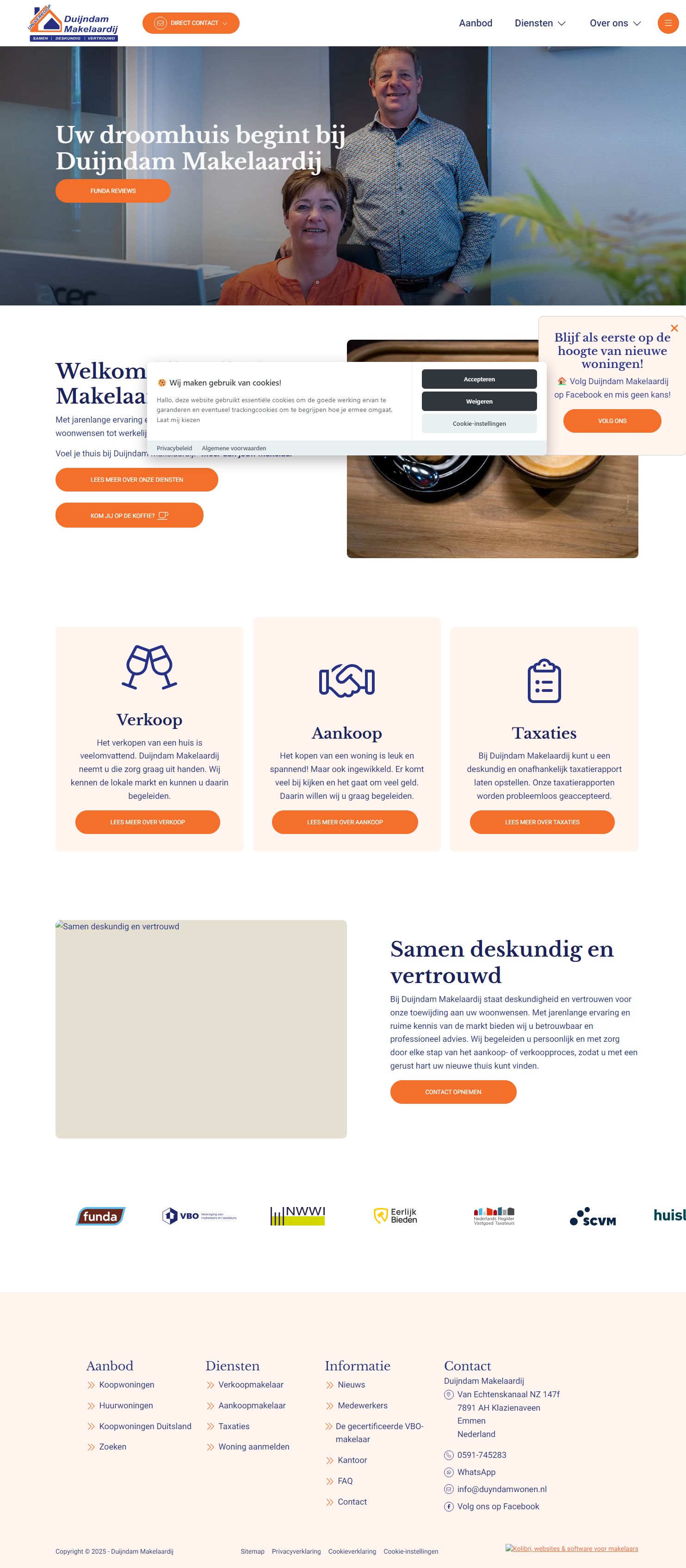 Screenshot van de website van www.duijndammakelaardij.nl