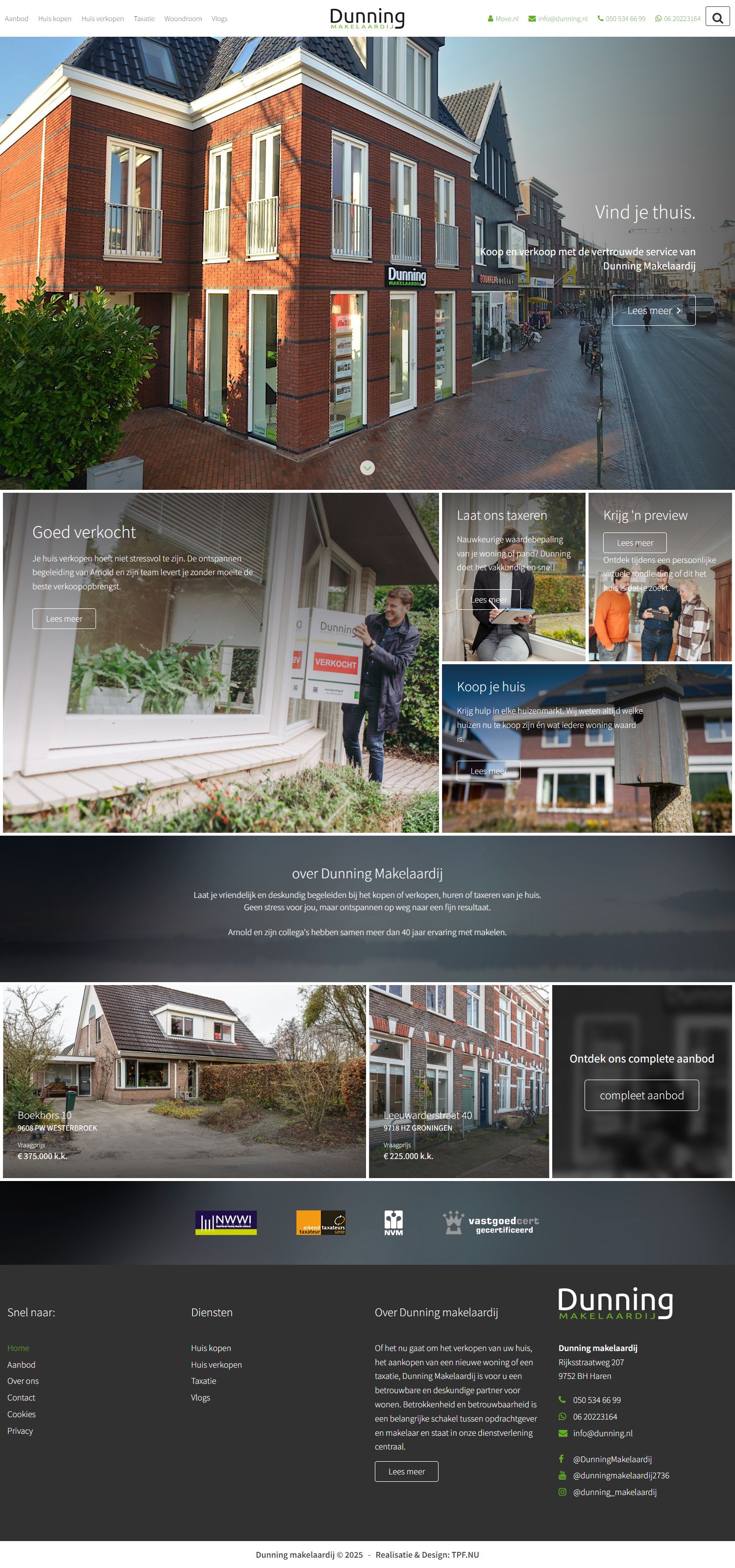 Screenshot van de website van www.dunning.nl