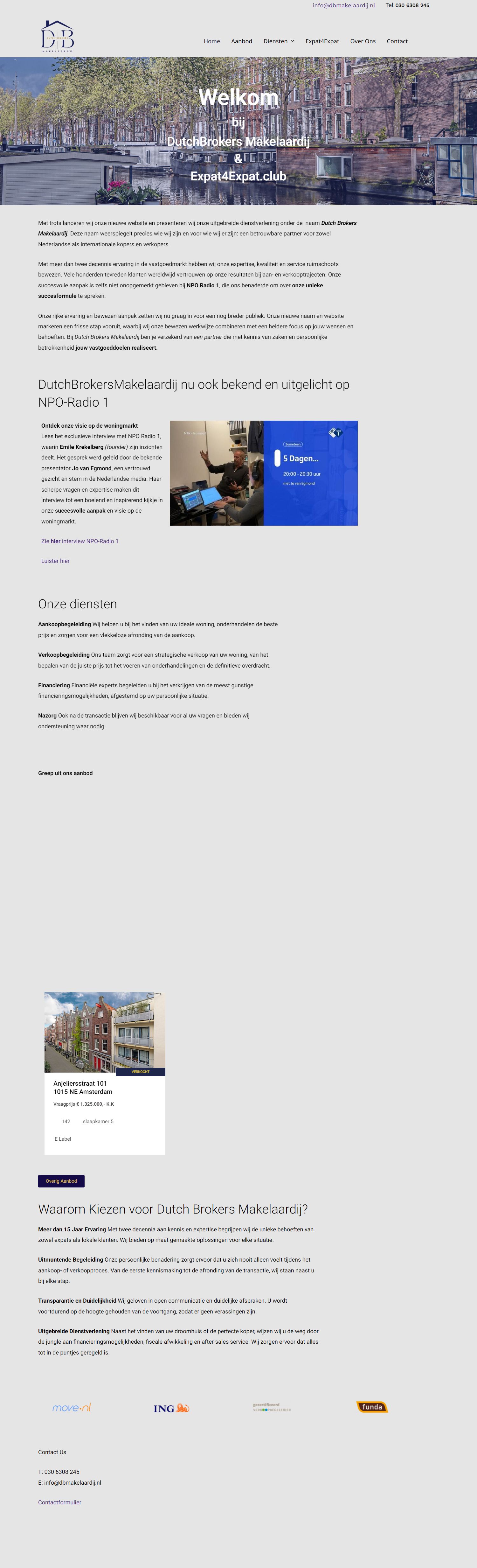 Screenshot van de website van dutchbrokersmakelaardij.nl