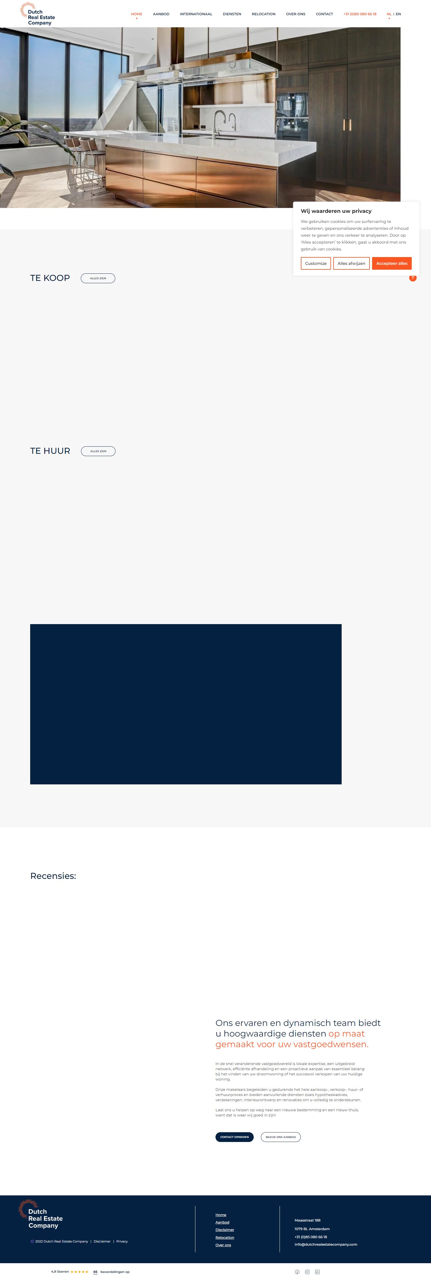 Screenshot van de website van www.dutchrealestatecompany.com