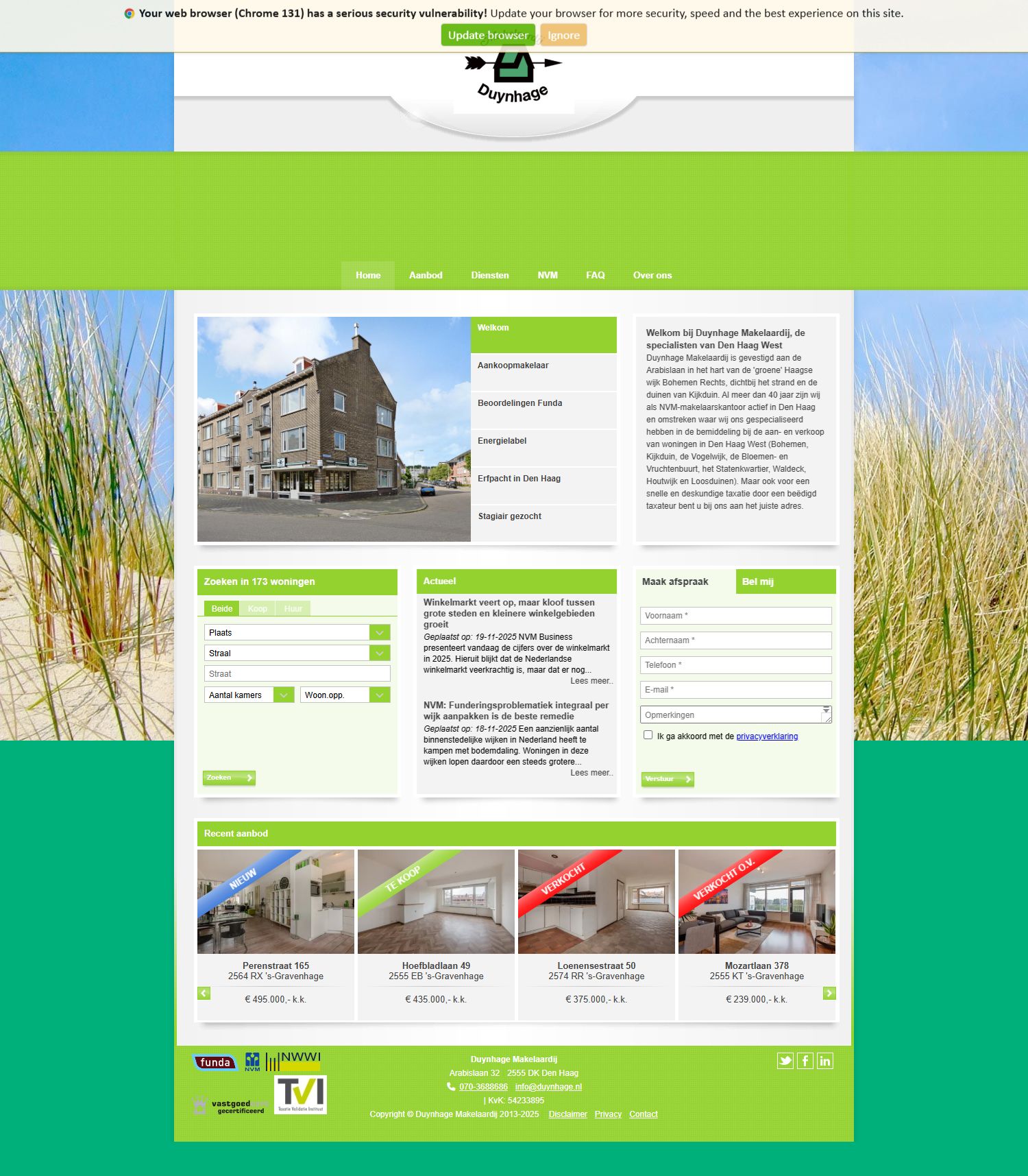 Capture d'écran du site web de www.duynhage.nl