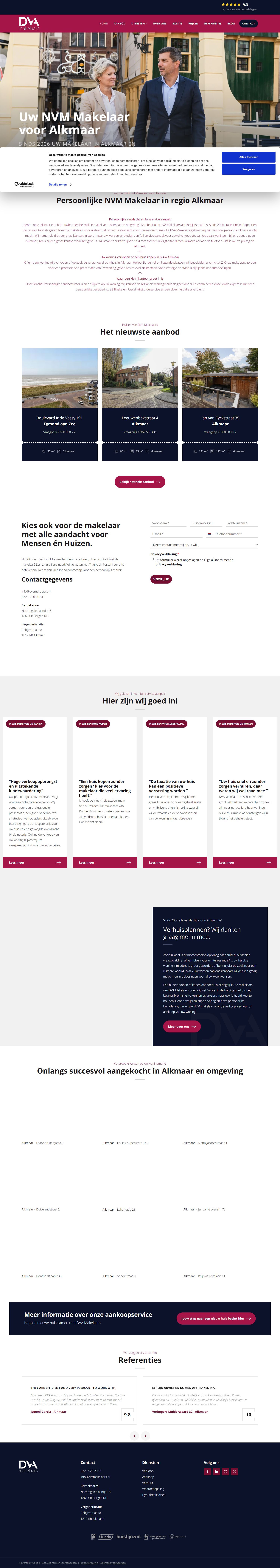 Screenshot van de website van www.dvamakelaars.nl