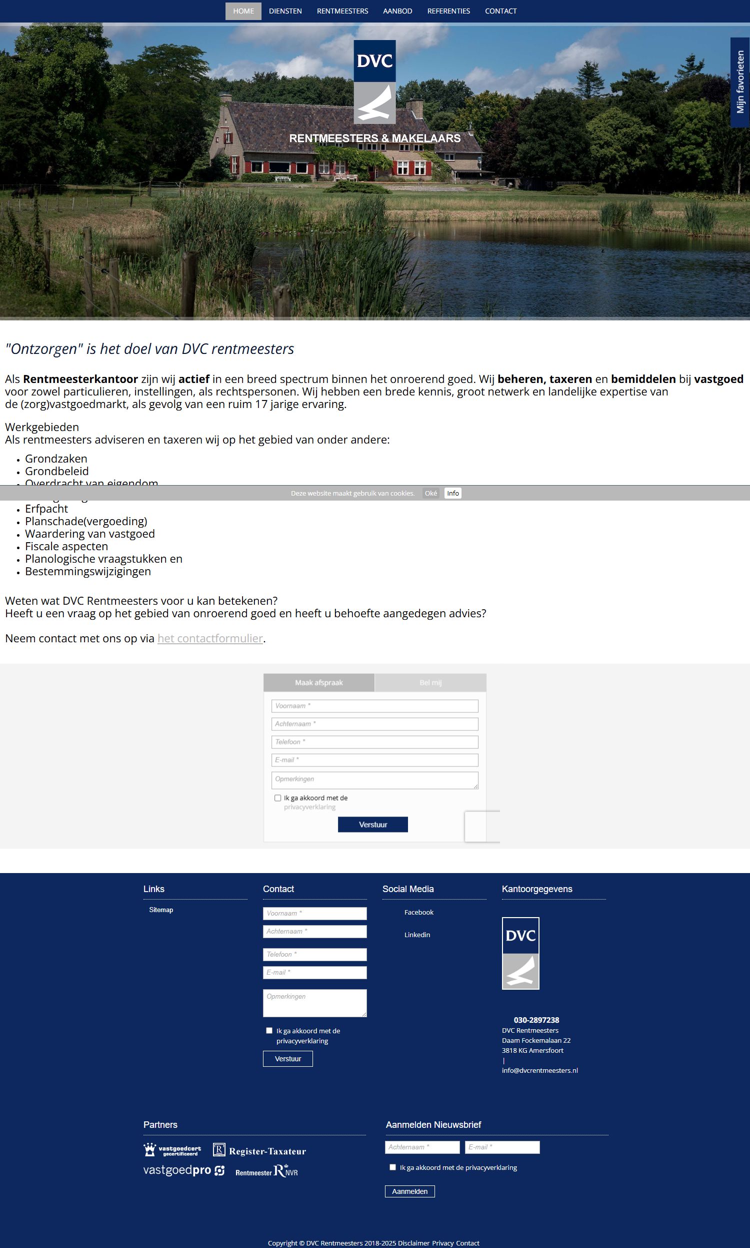 Screenshot van de website van www.dvcrentmeesters.nl
