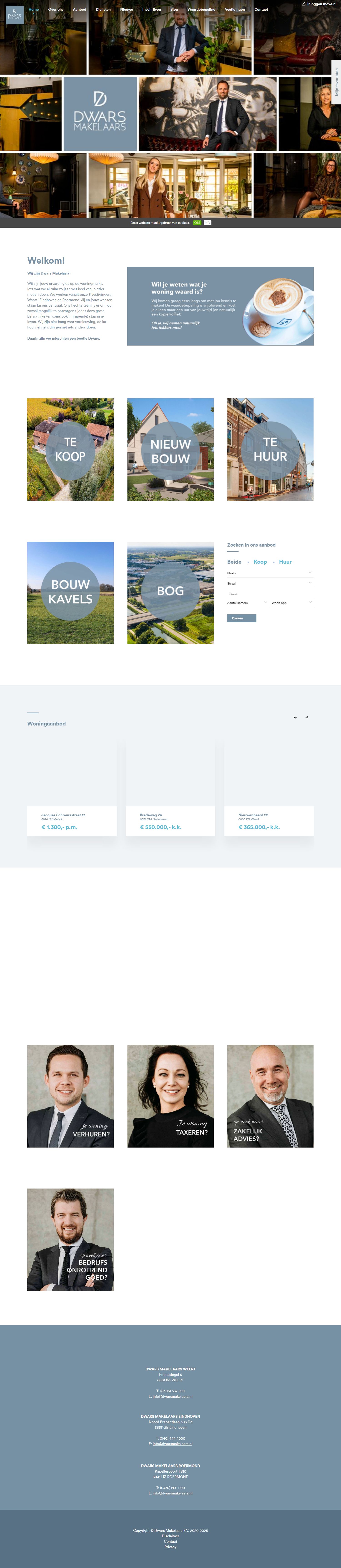 Screenshot van de website van www.dwarsmakelaars.nl