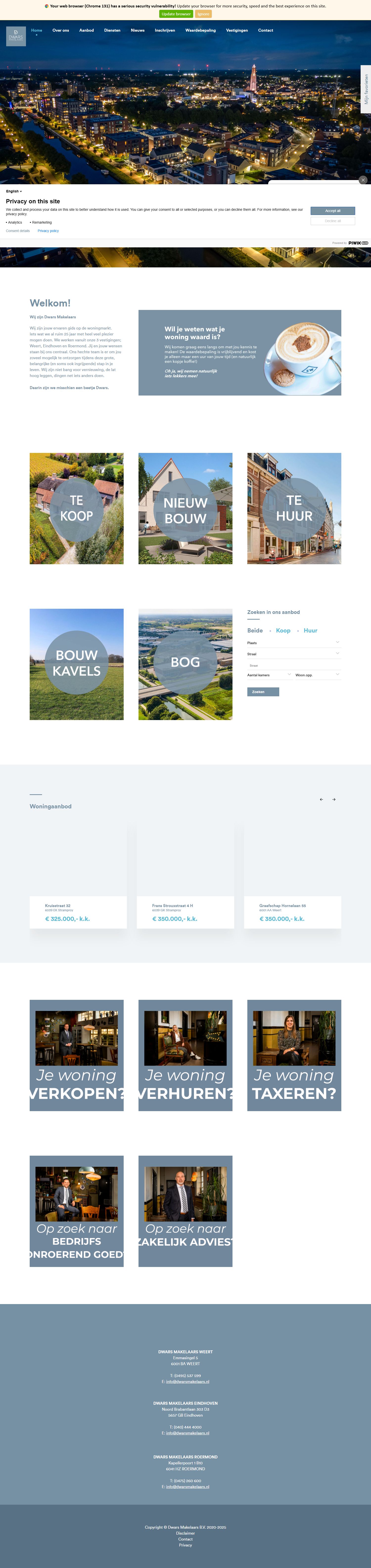 Capture d'écran du site web de www.dwarsmakelaars.nl