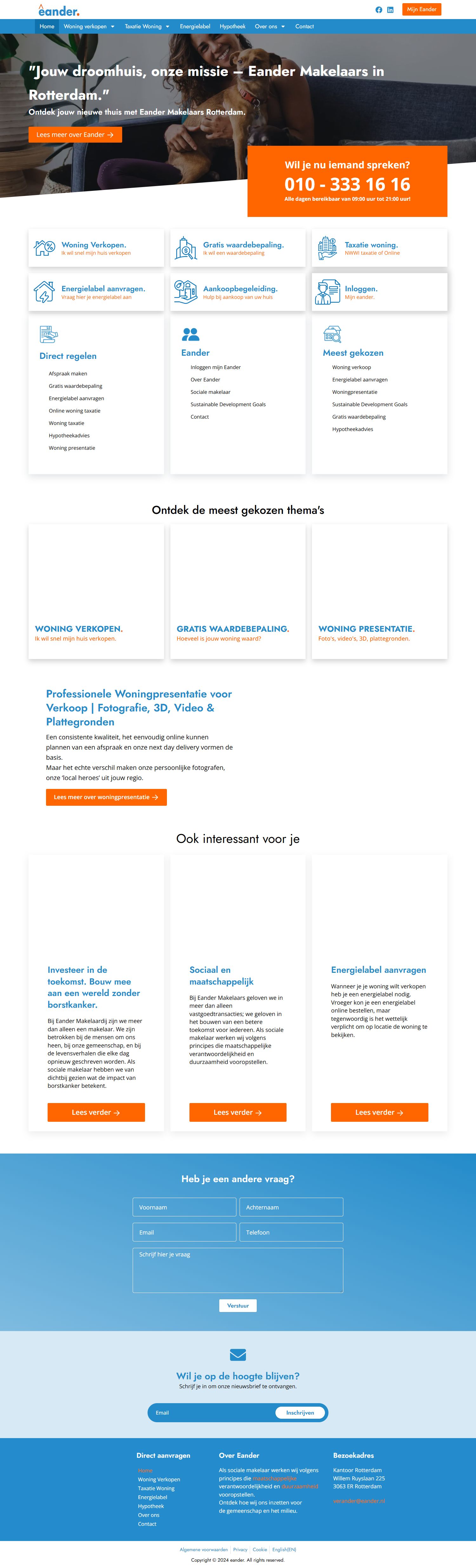 Screenshot van de website van www.eander.nl