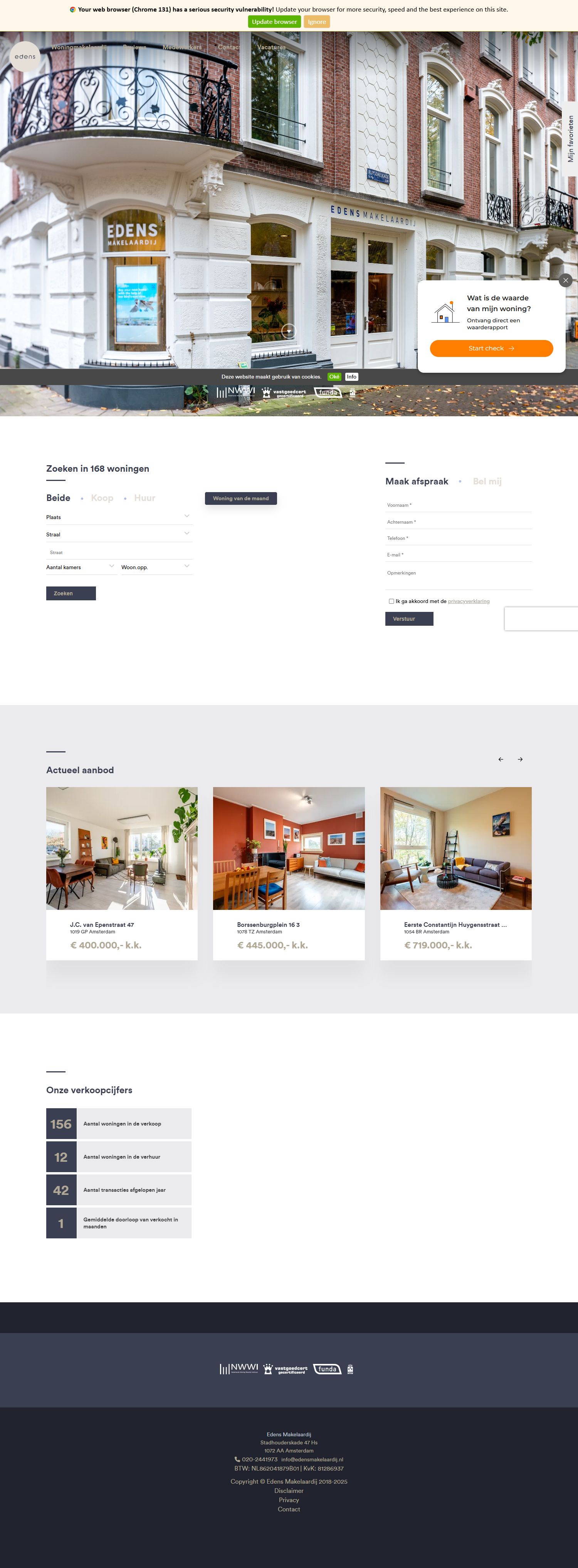 Screenshot van de website van www.edensmakelaardij.nl