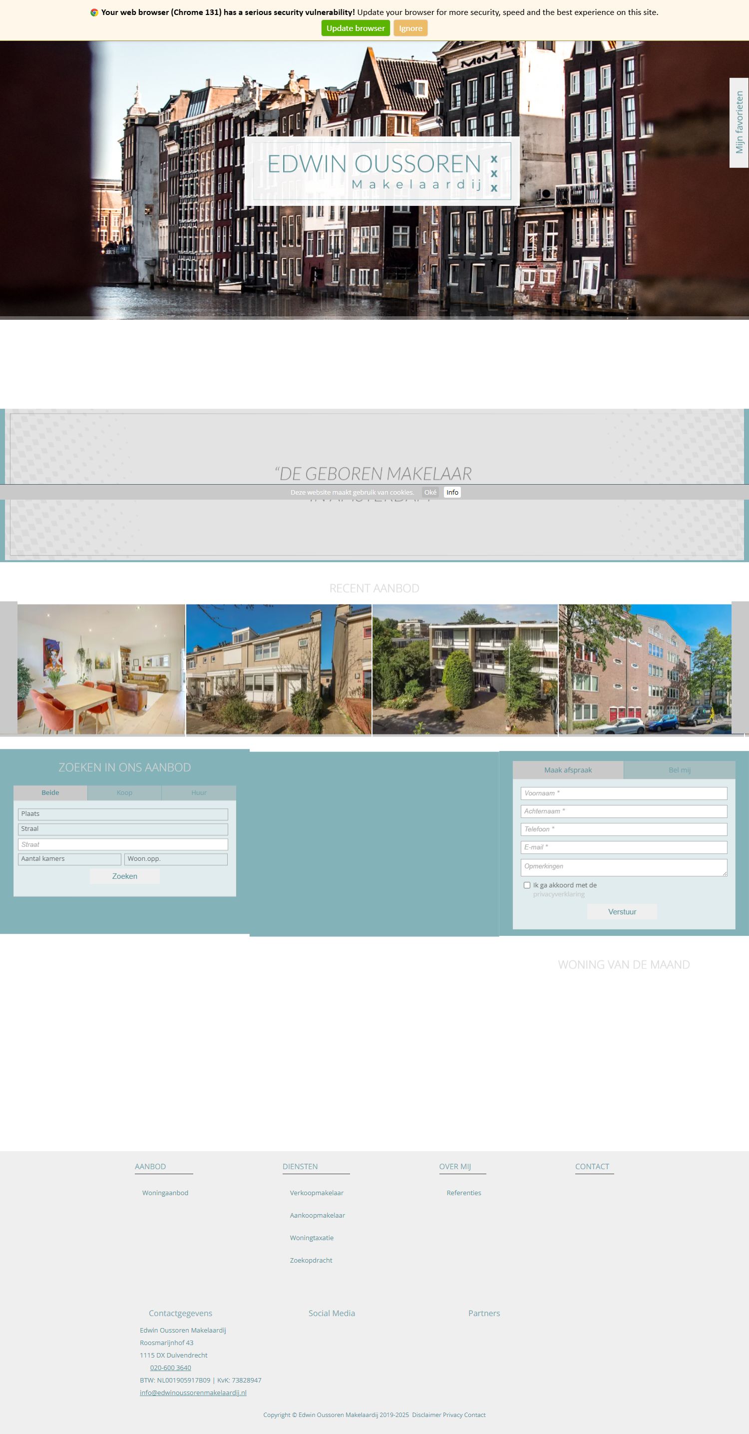 Screenshot van de website van www.edwinoussorenmakelaardij.nl